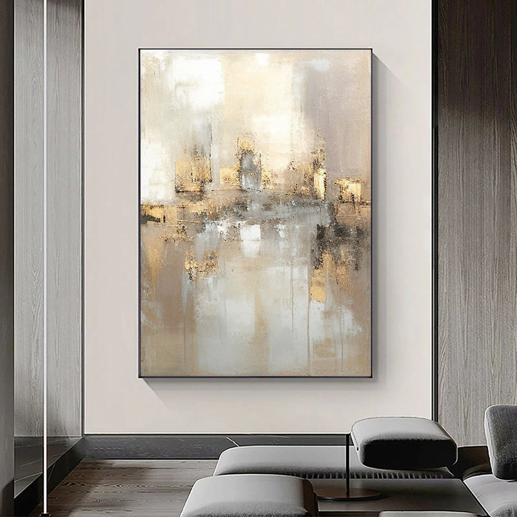 Reflections by the Lake-Hand Drawn Abstract and Peaceful Landscape Texture Oil Painting Wall Art