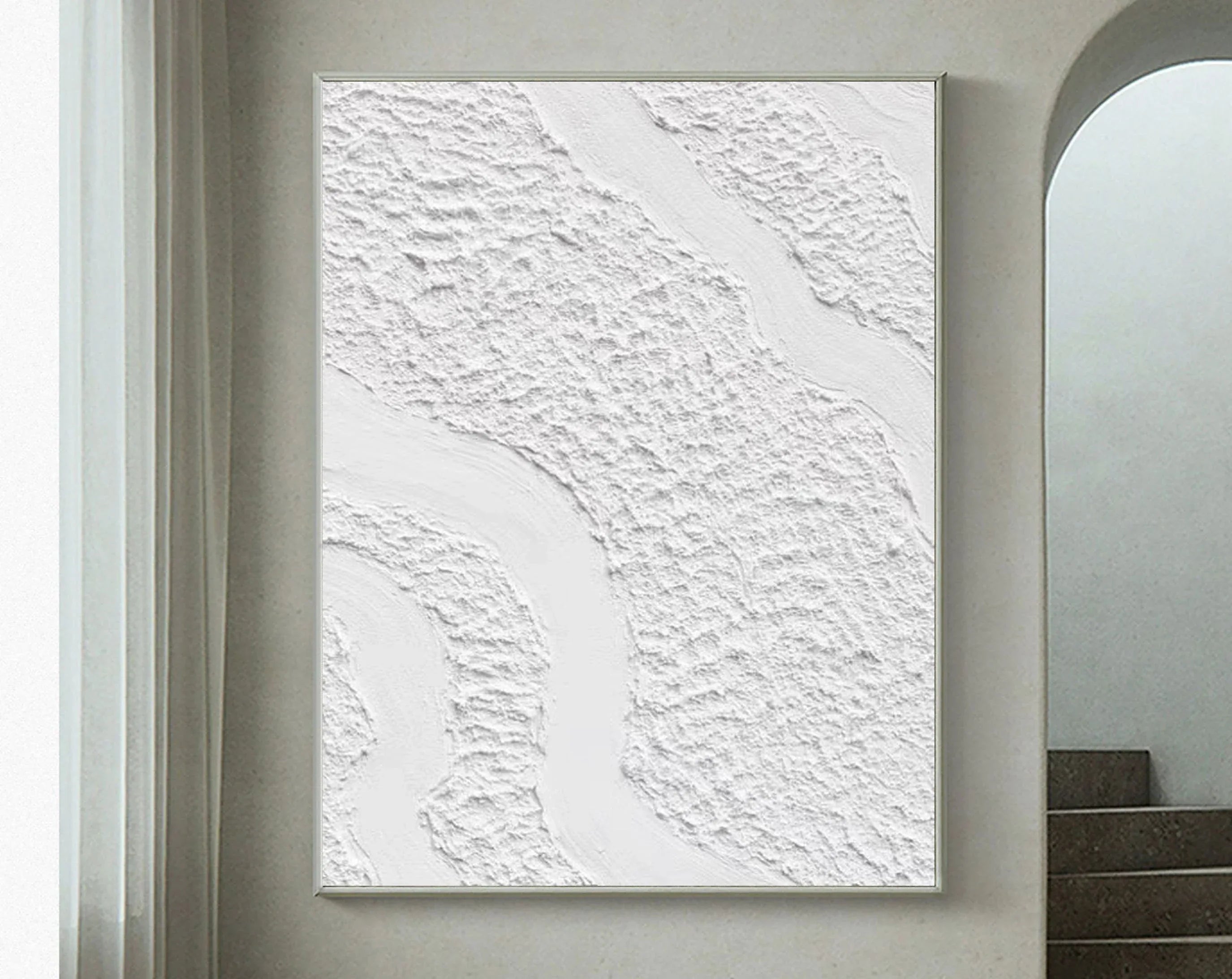Serenity Flow-Modern Minimalist White Textured Wave Abstract Wall Art