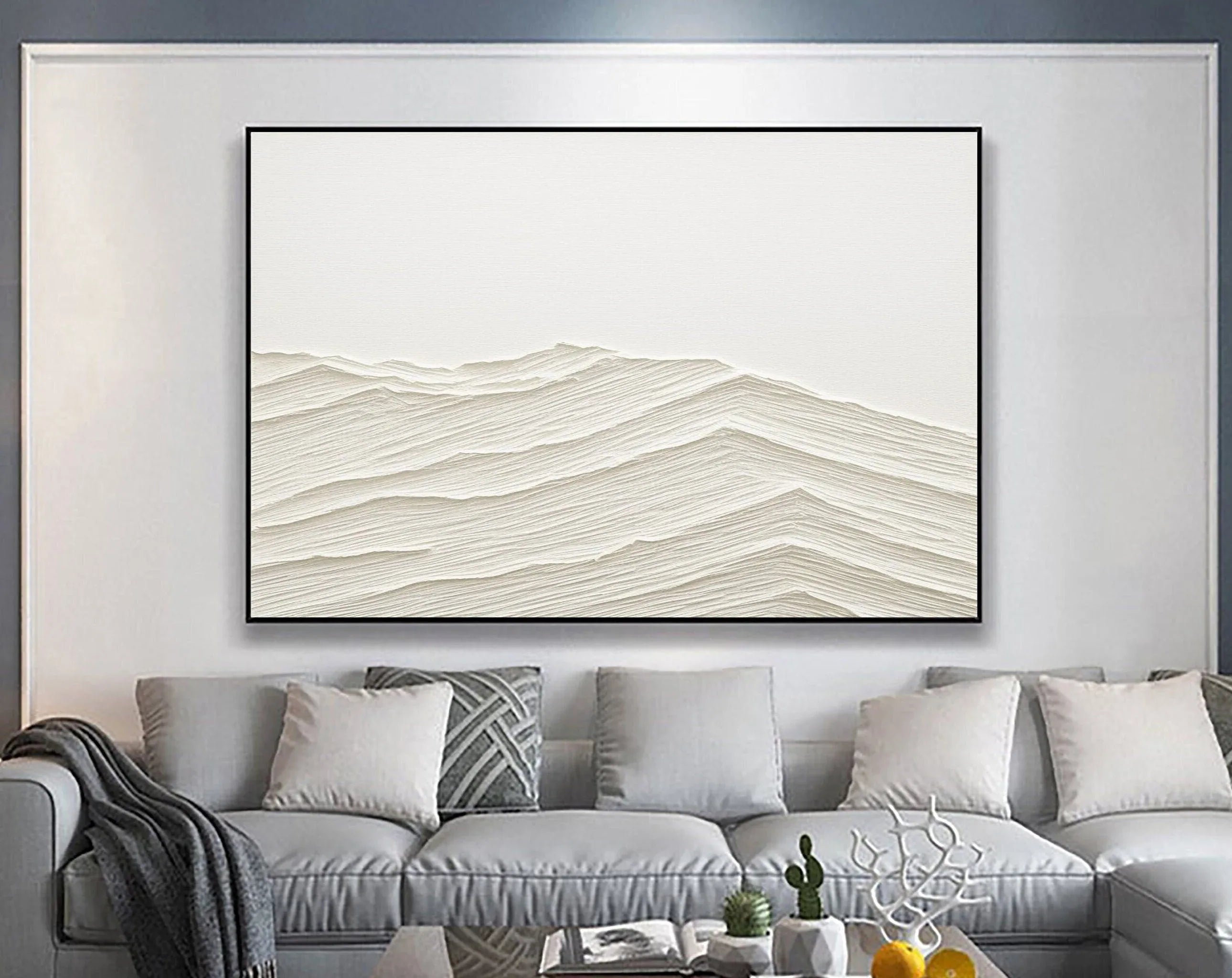 Serene Horizons-Wabi Sabi Style Abstract Pure White Layered Texture Wall Art