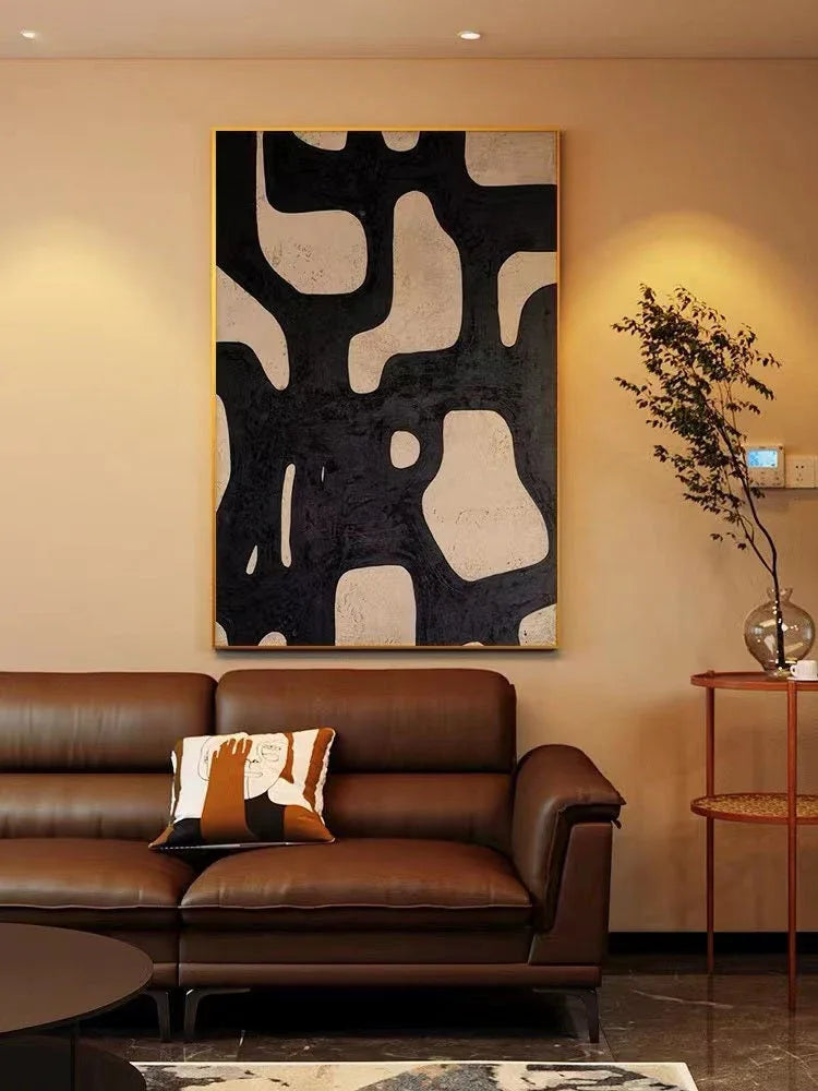 Mono Maze-Modern Minimalist Black and White Flowing Geometric Abstract Wall Art