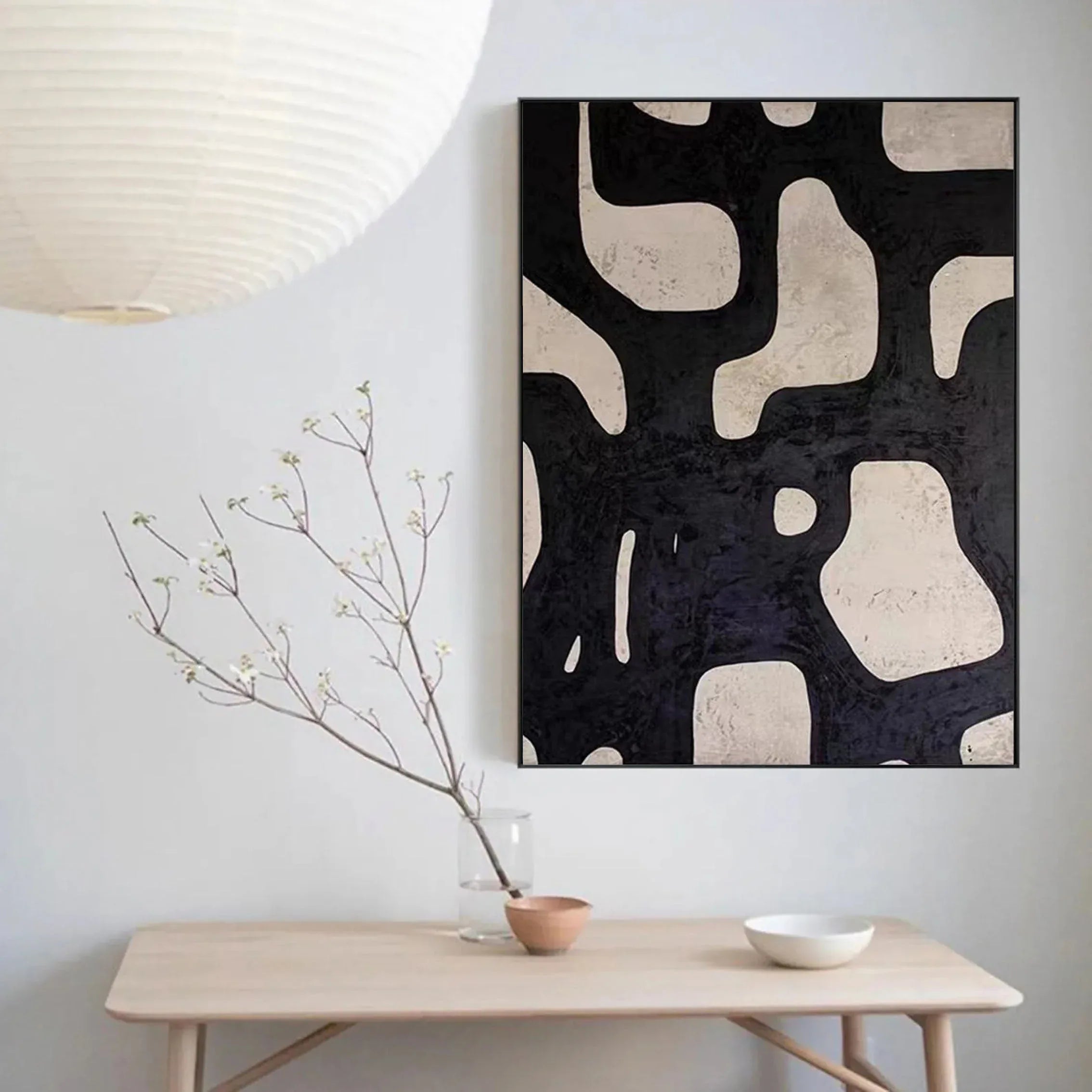 Mono Maze-Modern Minimalist Black and White Flowing Geometric Abstract Wall Art