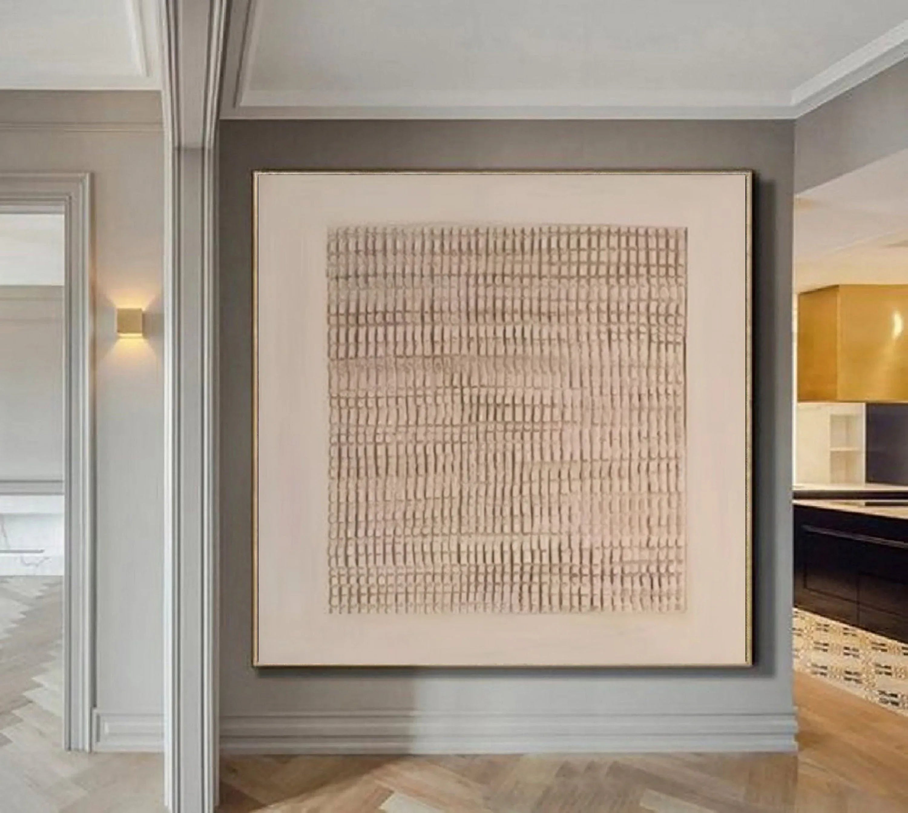 Earth Grid Echo-Hand Drawn Vertical Stripe Texture Geometric Abstract Wall Art
