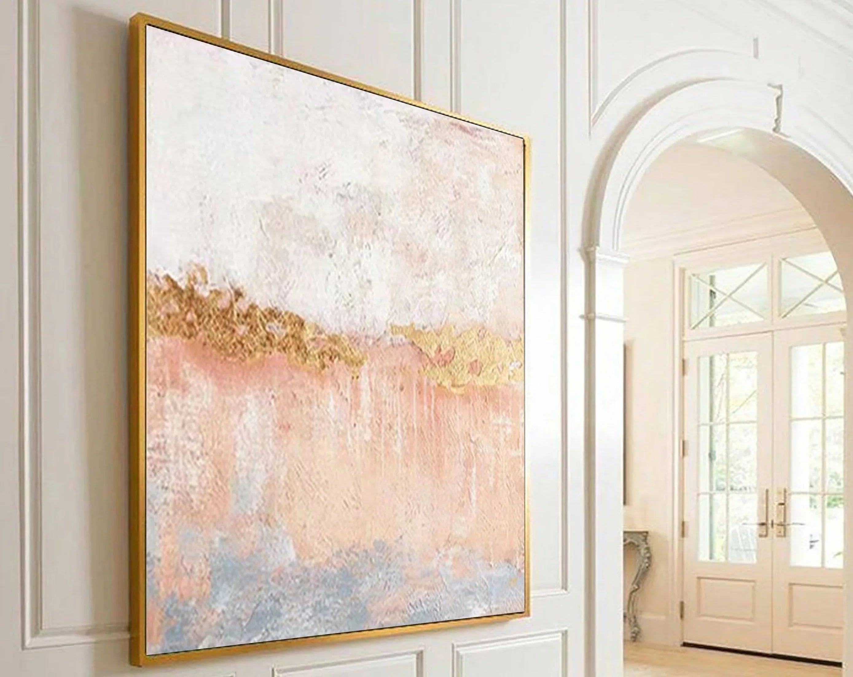 Golden Horizon-Abstract Pink Gold Texture Thick Coating Wall Art#WB11004