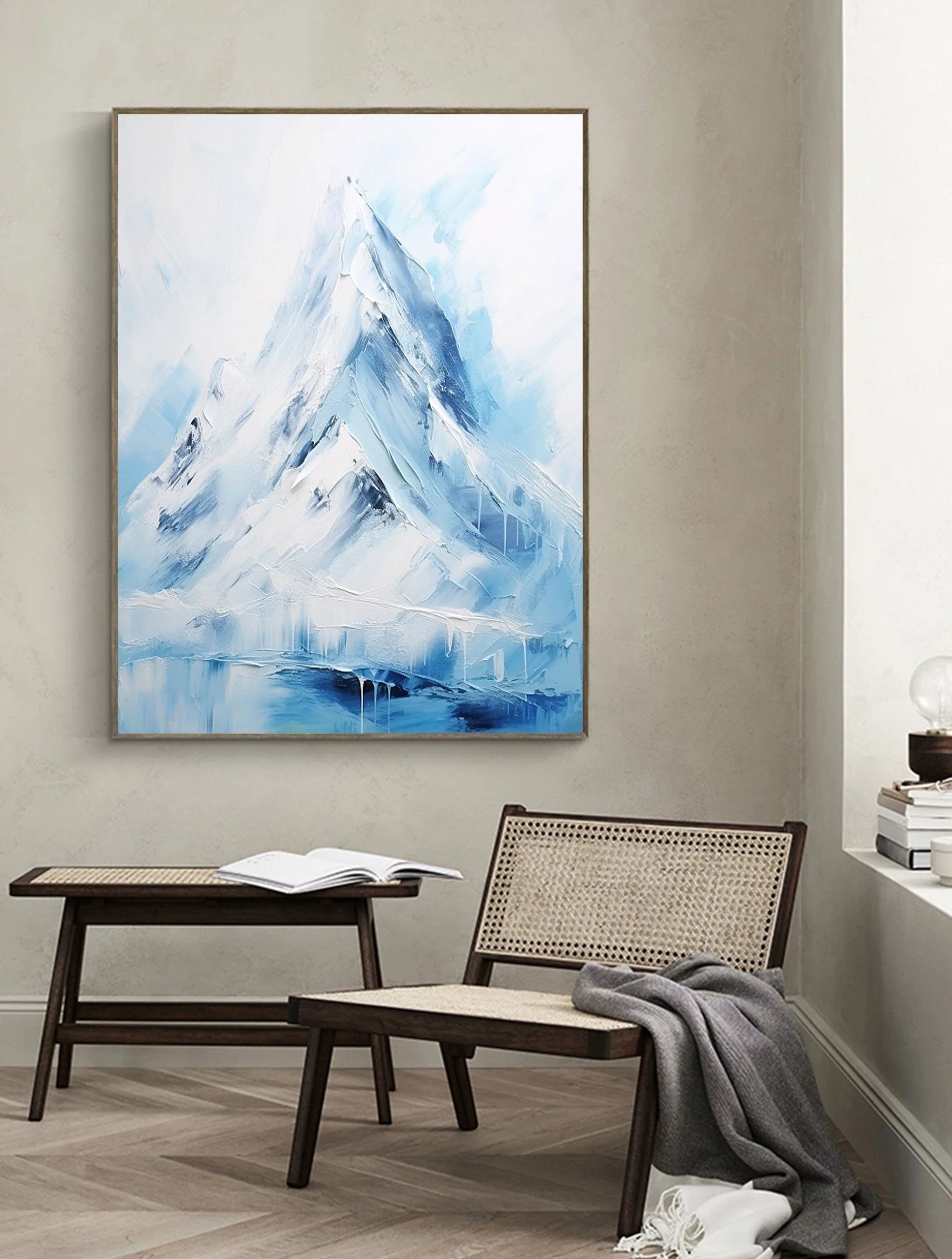 Majestic Peaks-Minimalist Ice and Snow Abstract Wall Art in Modern Interior Decoration
