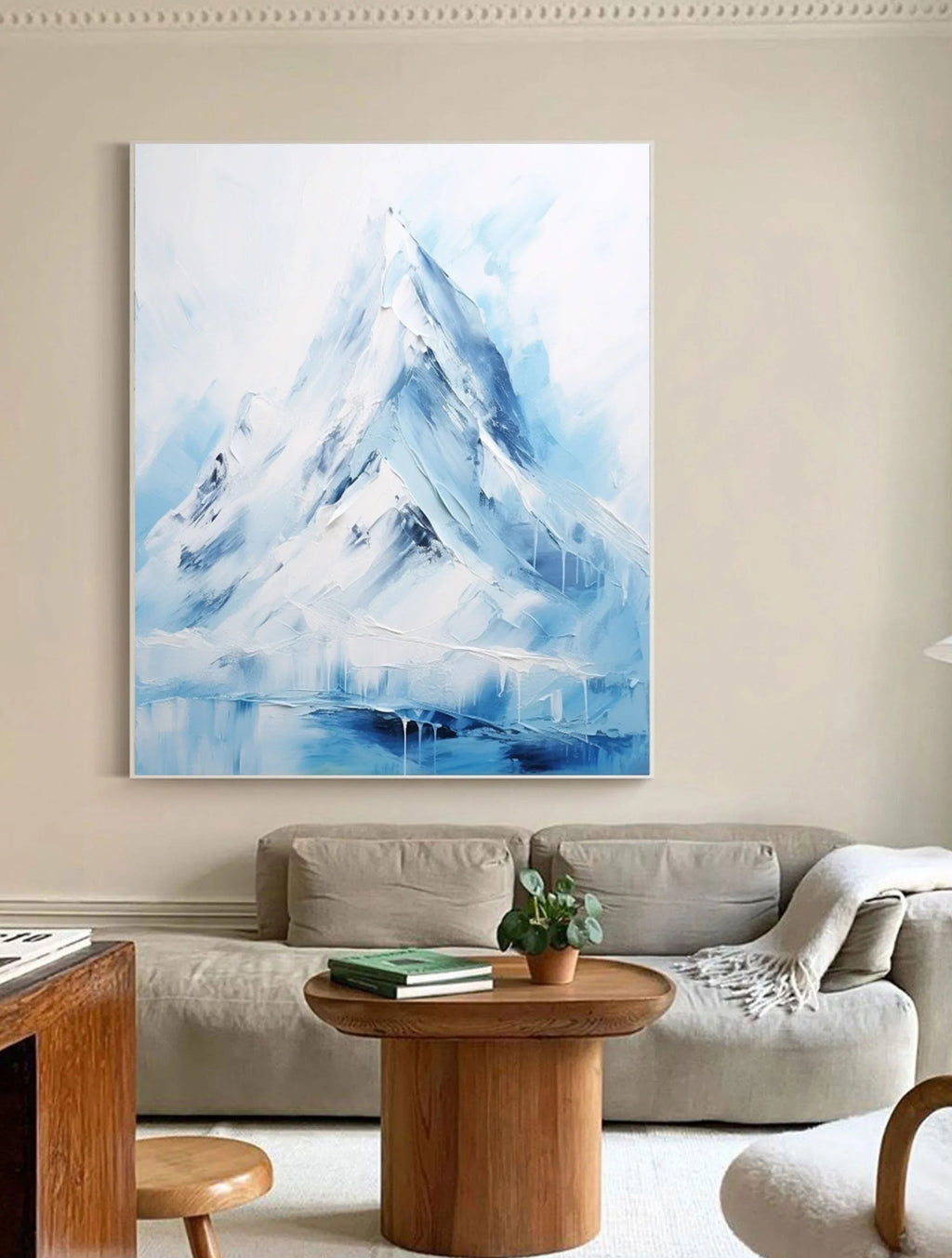 Majestic Peaks-Minimalist Ice and Snow Abstract Wall Art in Modern Interior Decoration
