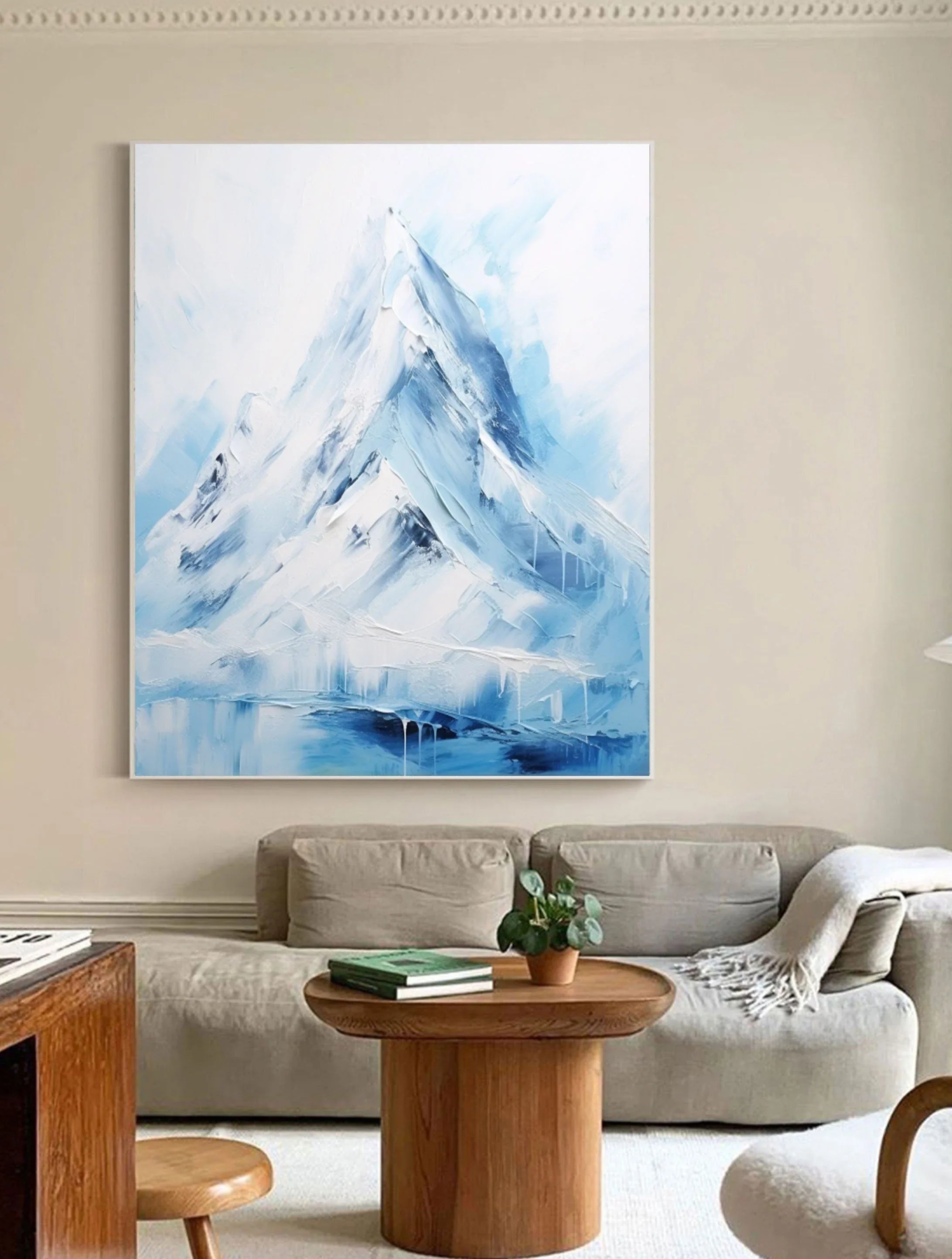 Majestic Peaks-Minimalist Ice and Snow Abstract Wall Art in Modern Interior Decoration