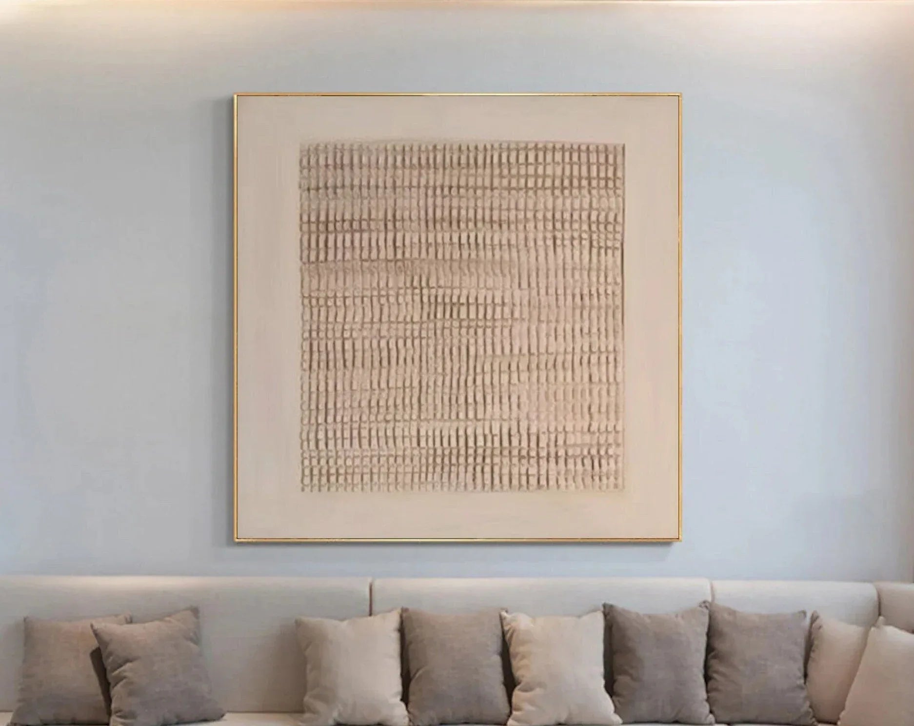 Earth Grid Echo-Hand Drawn Vertical Stripe Texture Geometric Abstract Wall Art