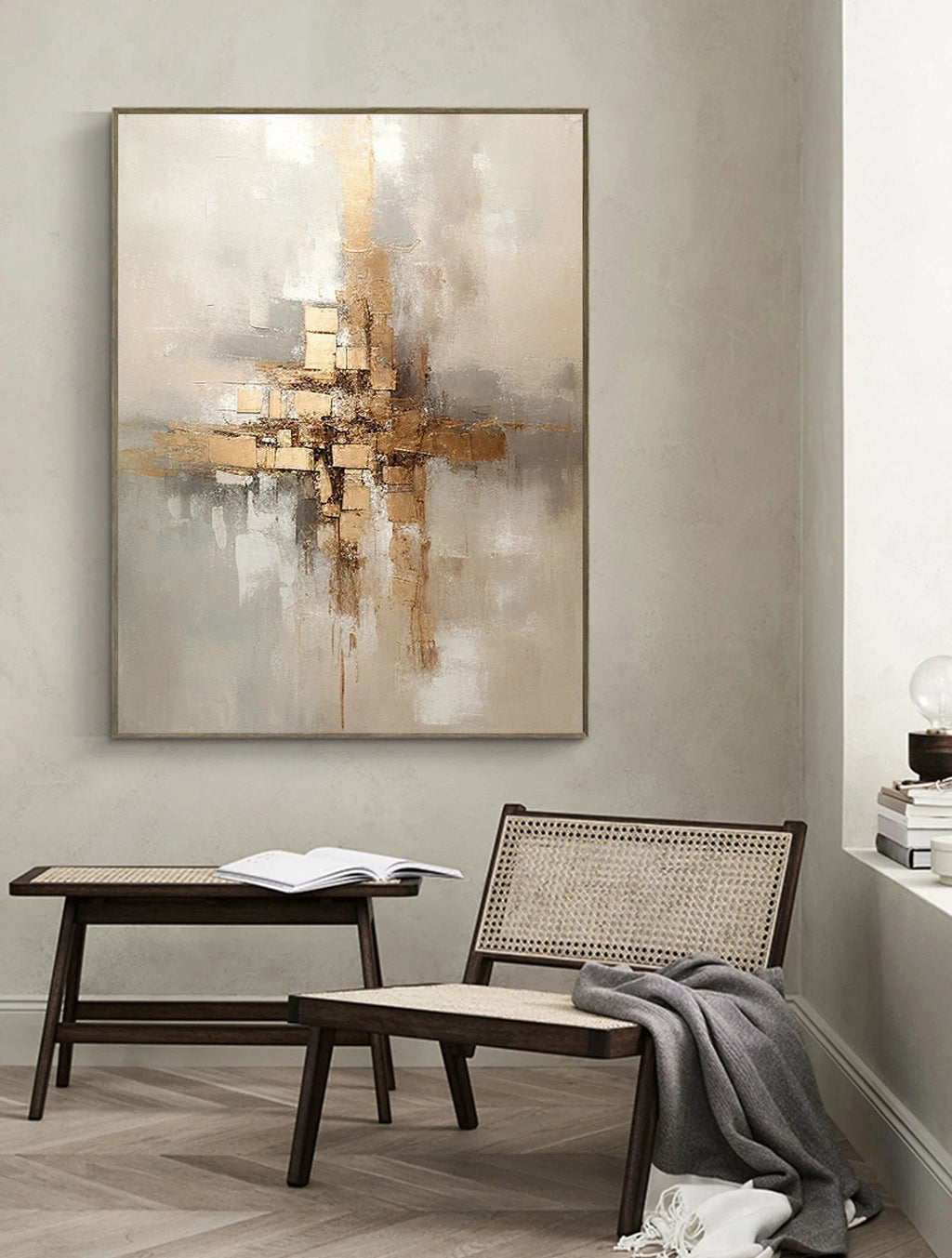 Golden Balance-Hand Drawn Golden Brown Geometric Reflection Abstract Wall Art
