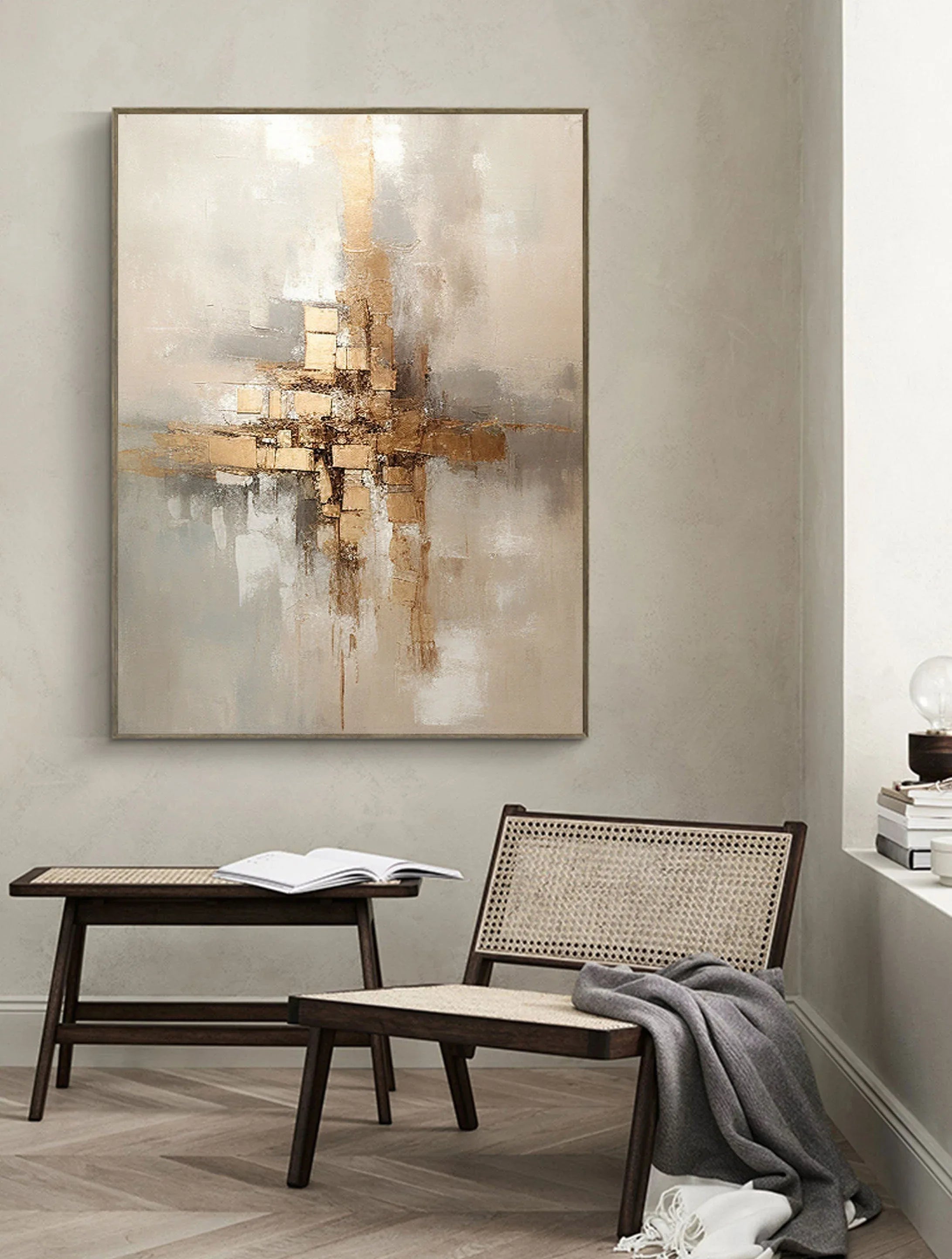 Golden Balance-Hand Drawn Golden Brown Geometric Reflection Abstract Wall Art