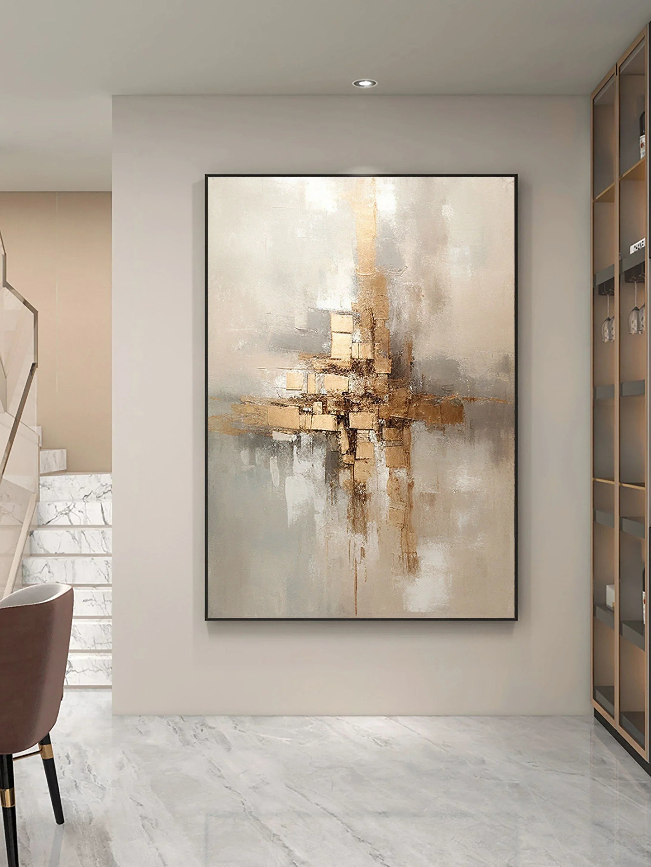 Golden Balance-Hand Drawn Golden Brown Geometric Reflection Abstract Wall Art