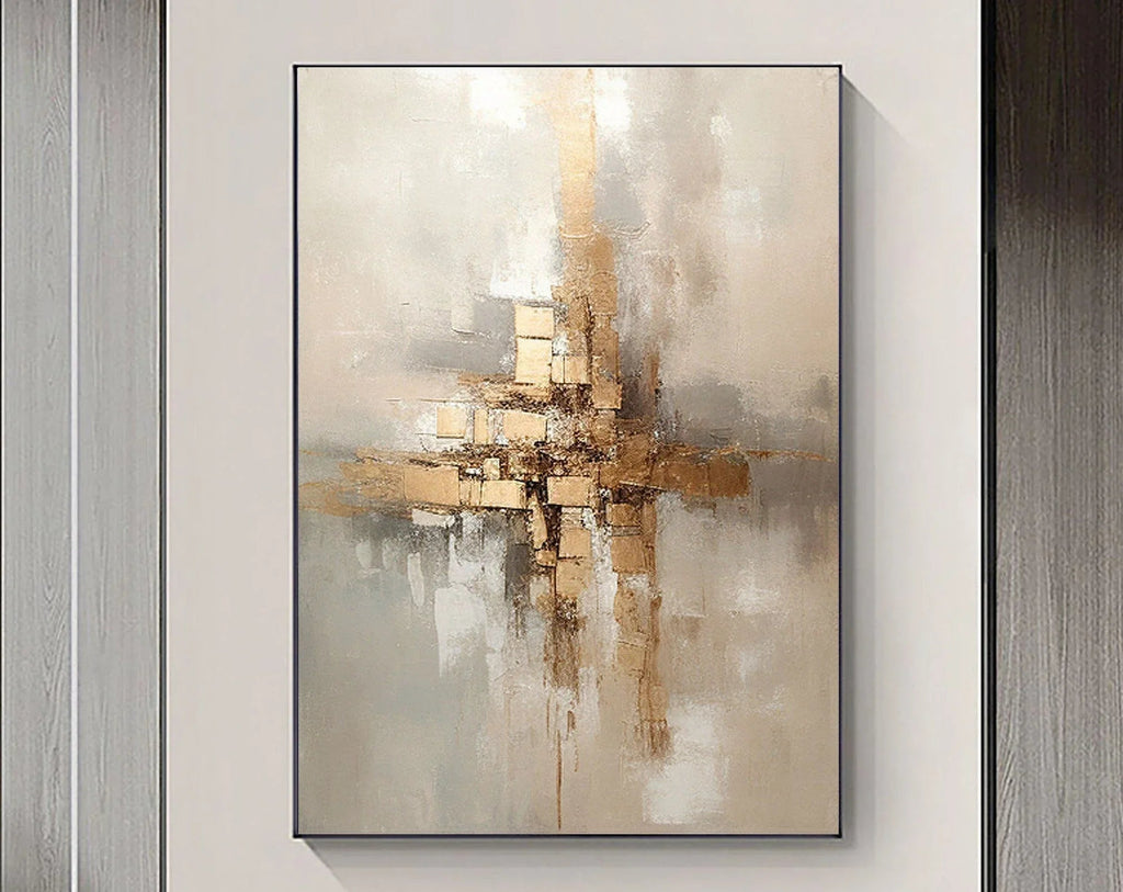 Golden Balance-Hand Drawn Golden Brown Geometric Reflection Abstract Wall Art