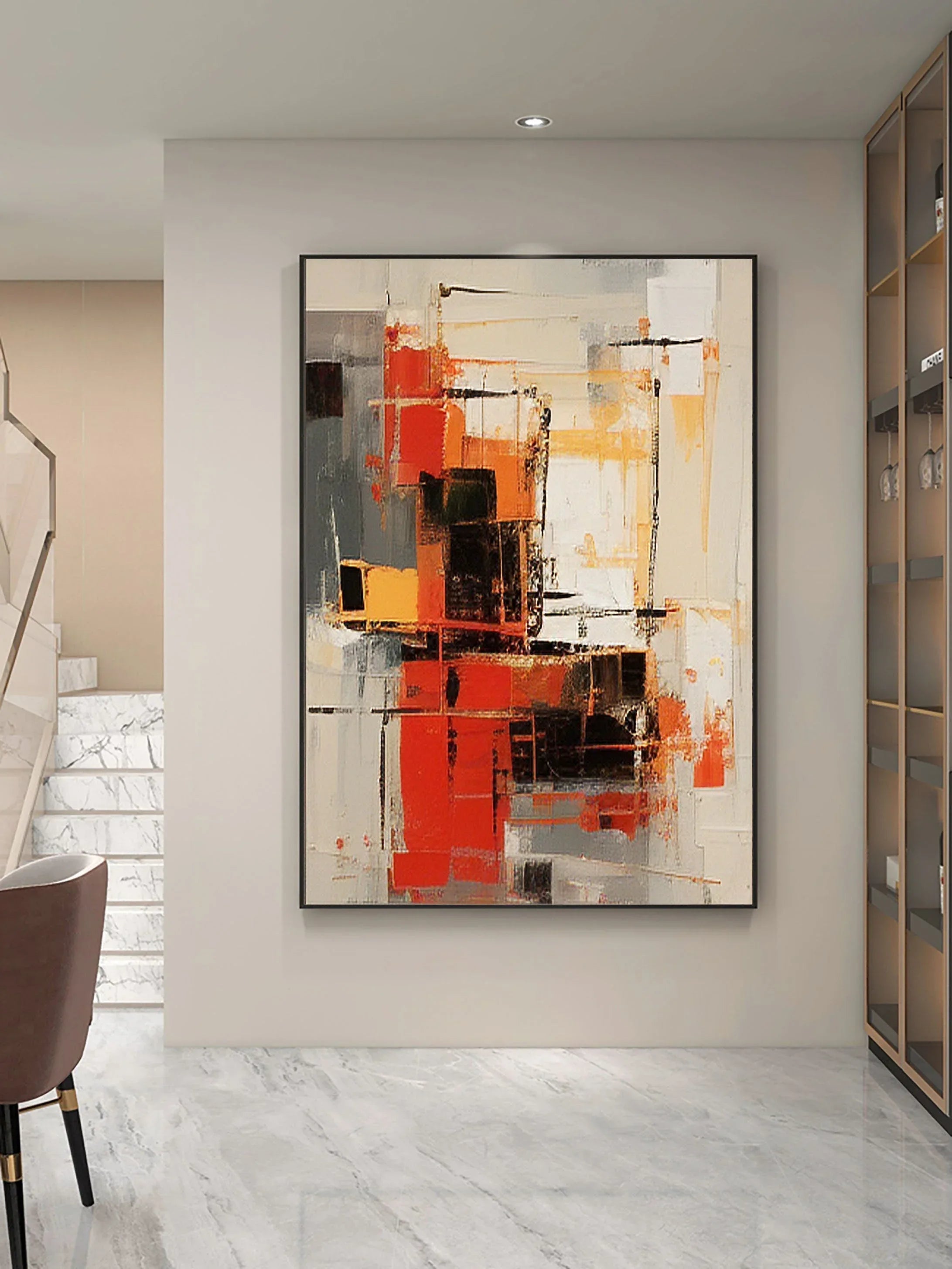 Abstract Blaze Grid-Hand Drawn Red Orange Geometric Abstract Texture Wall Art