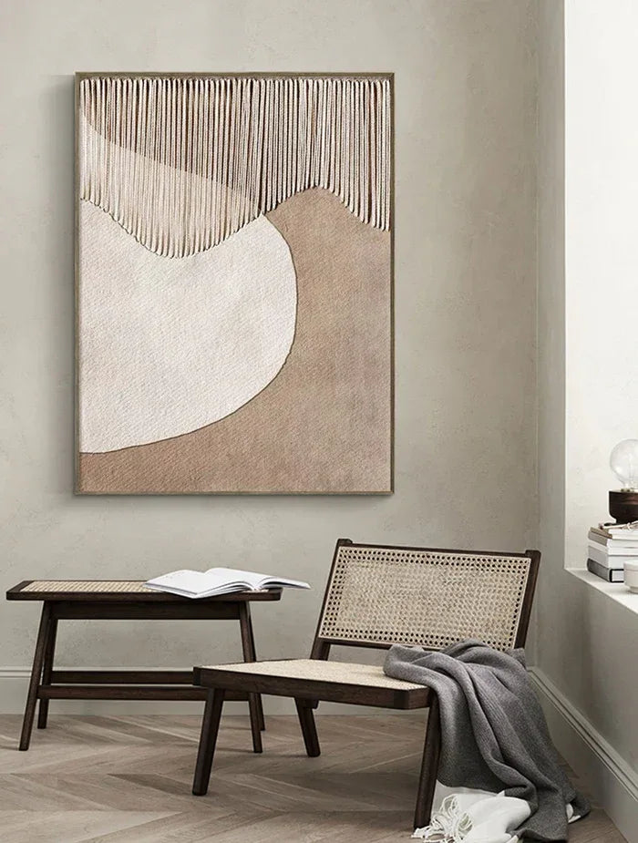 Minimalist Neutral Textured Canvas-Geometric Arc Texture Abstract Wall Art of Modern Minimalist Decoration