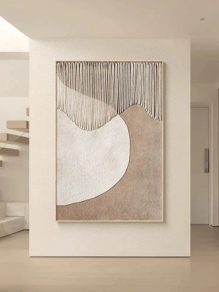 Minimalist Neutral Textured Canvas-Geometric Arc Texture Abstract Wall Art of Modern Minimalist Decoration