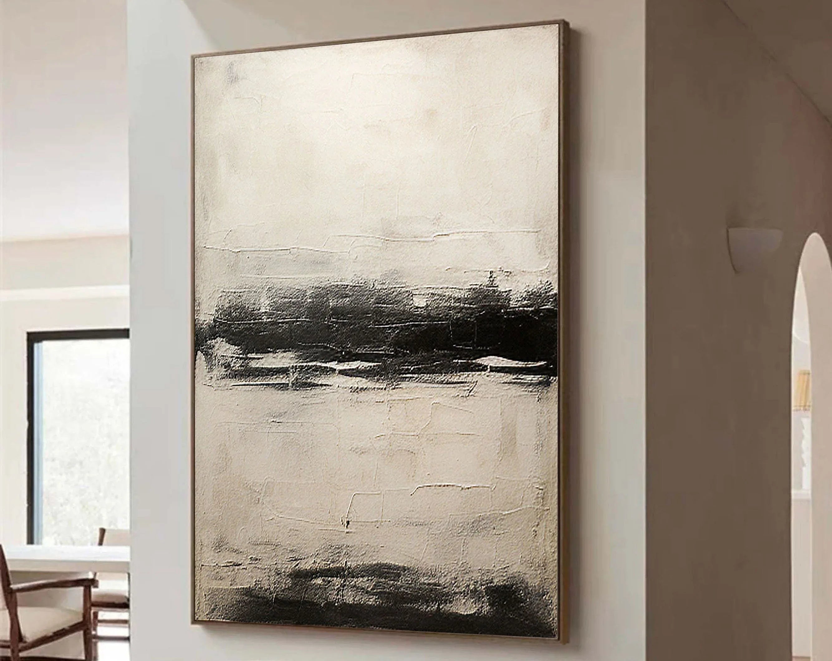 Neutral Horizon-Hand drawn black, white, gray horizon texture wall art