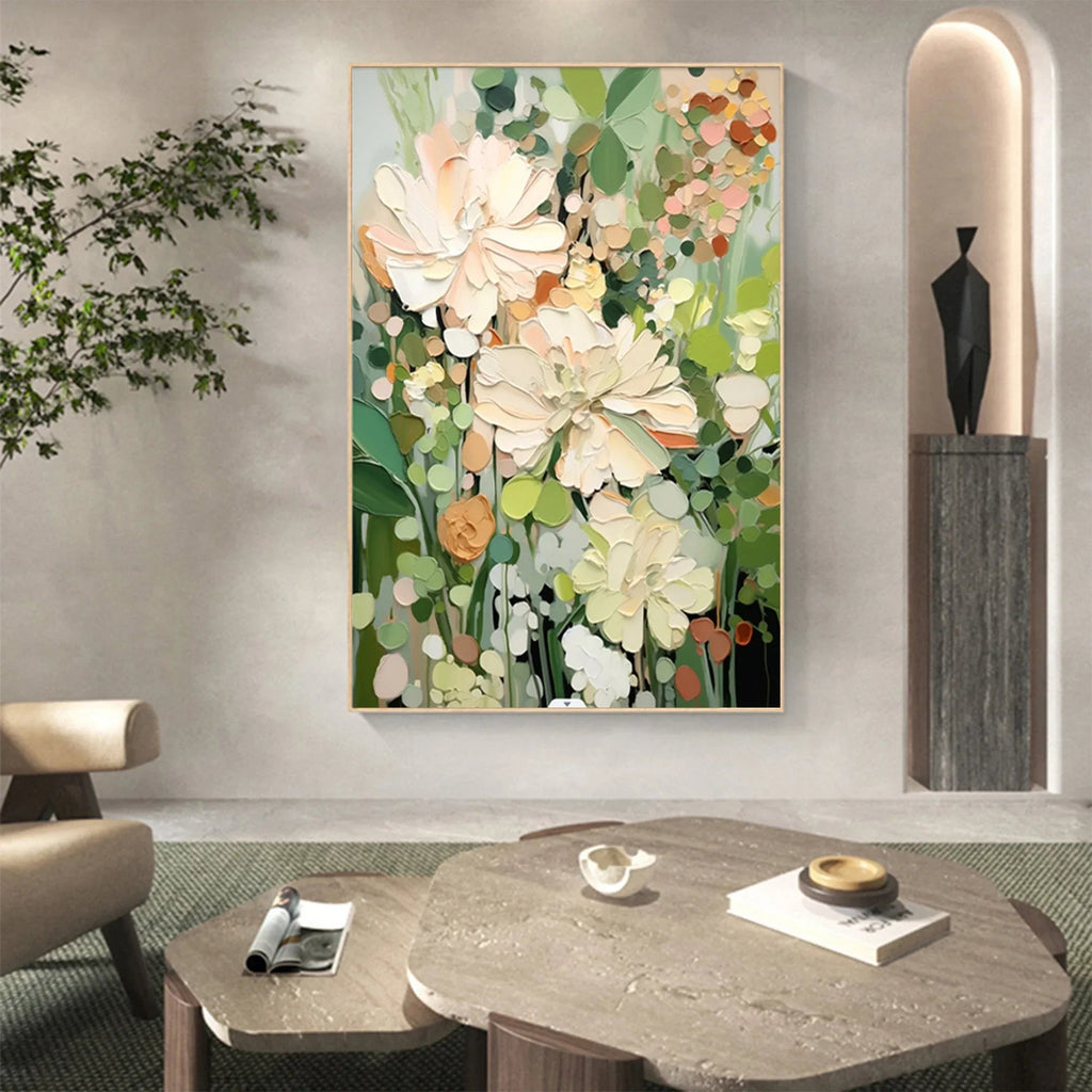Garden Serenity-Hand Drawn Vibrant Three-Dimensional Floral Texture Wall Art#FL10003