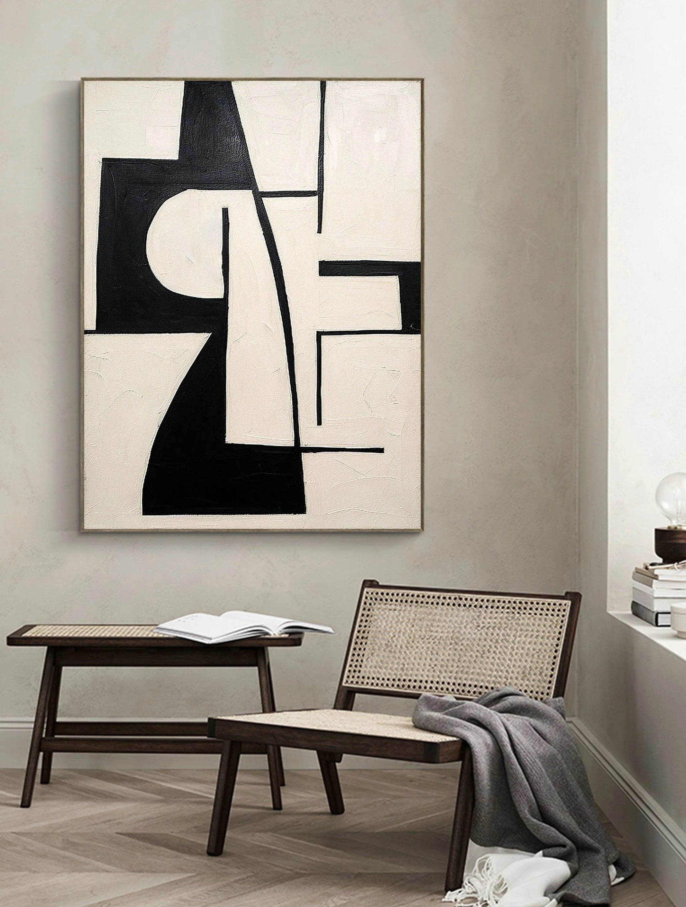 Monochrome Balance-Block Rhythm Black and White Geometric Abstract Wall Art