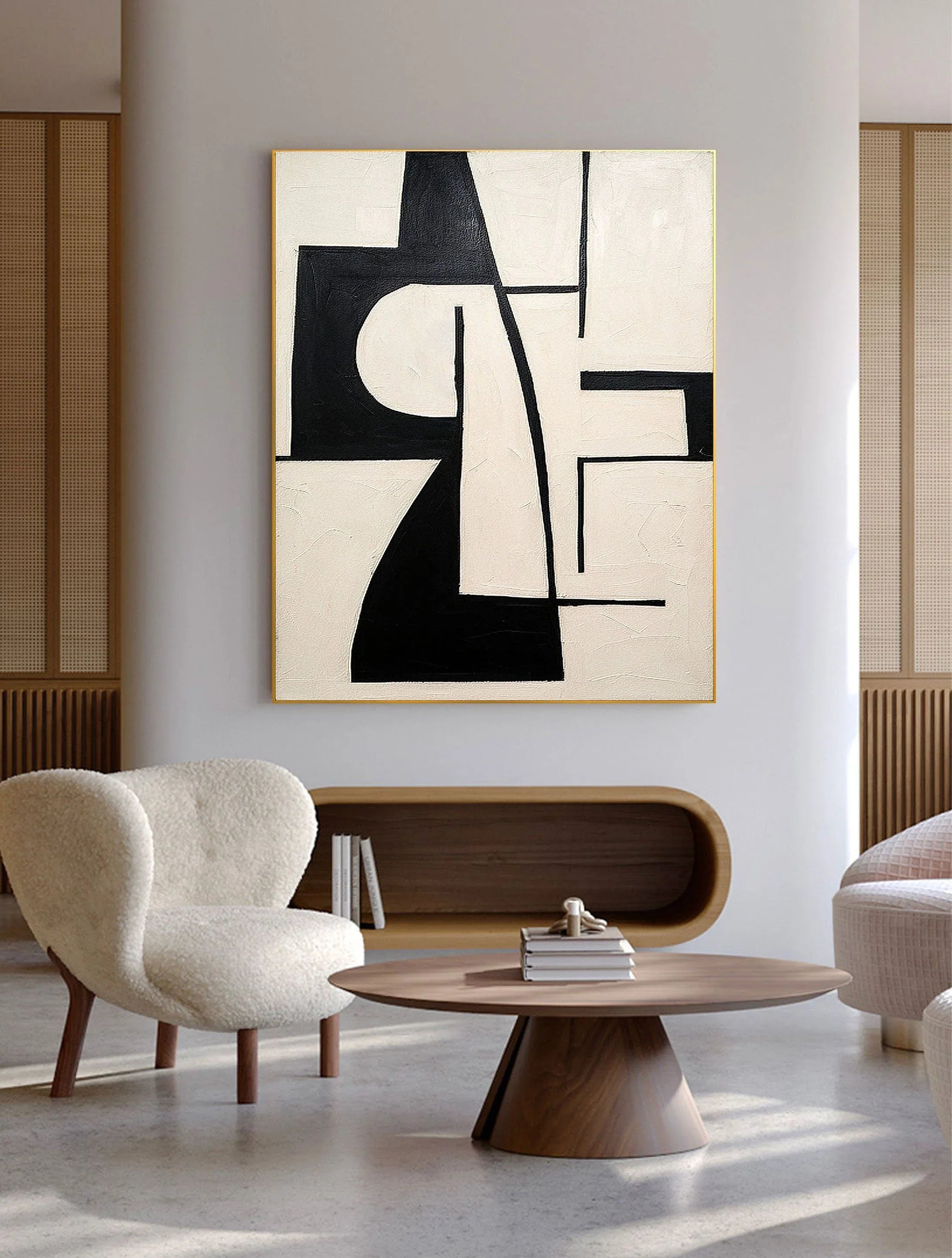 Monochrome Balance-Block Rhythm Black and White Geometric Abstract Wall Art