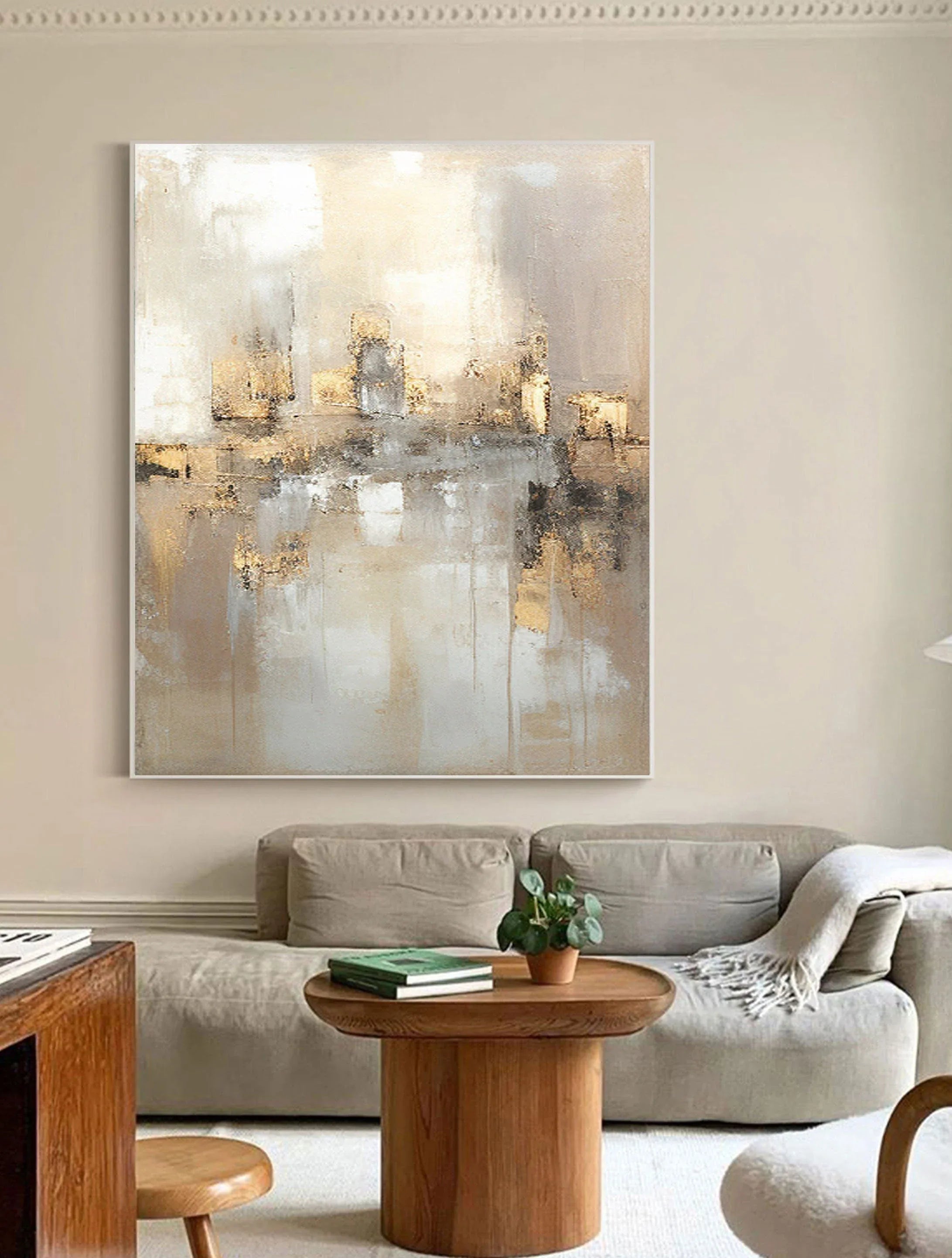 Reflections by the Lake-Hand Drawn Abstract and Peaceful Landscape Texture Oil Painting Wall Art