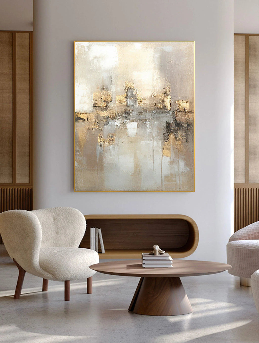 Reflections by the Lake-Hand Drawn Abstract and Peaceful Landscape Texture Oil Painting Wall Art