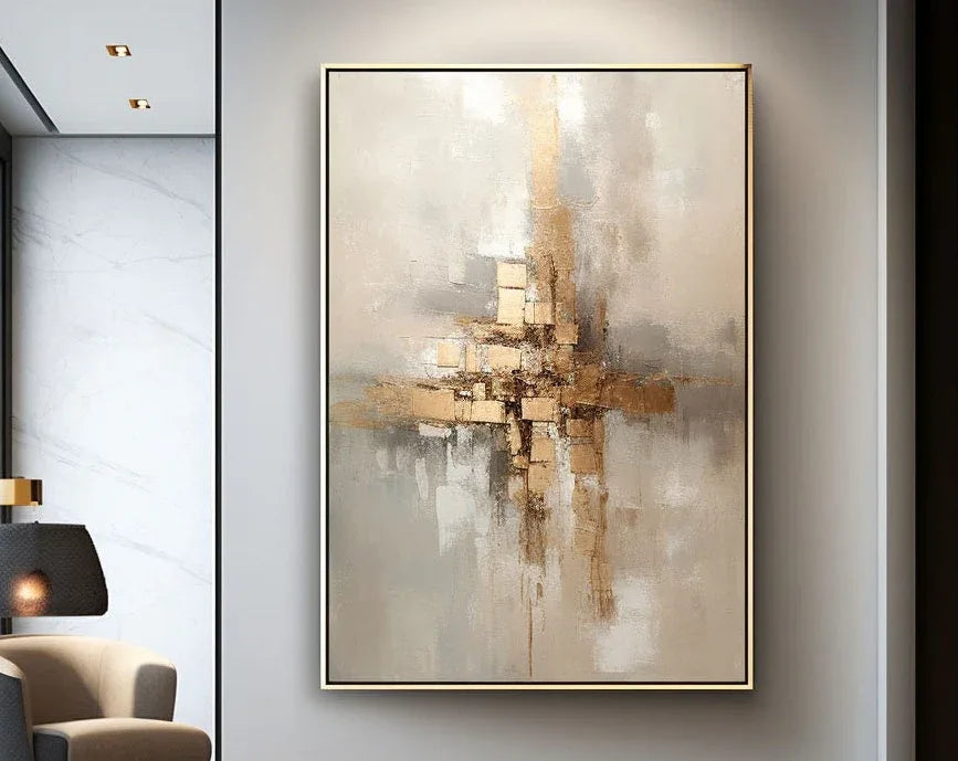 Golden Balance-Hand Drawn Golden Brown Geometric Reflection Abstract Wall Art