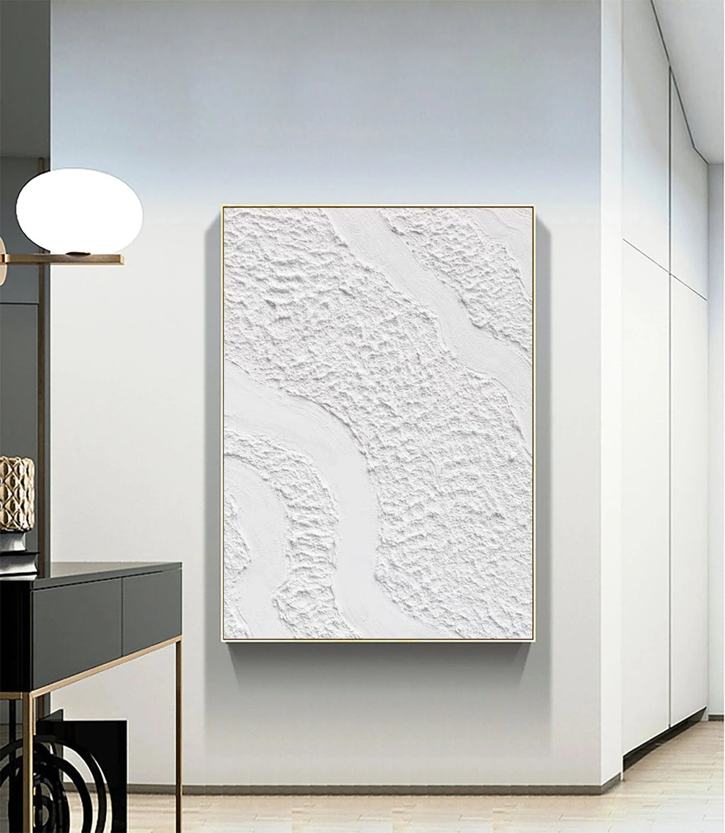 Serenity Flow-Modern Minimalist White Textured Wave Abstract Wall Art