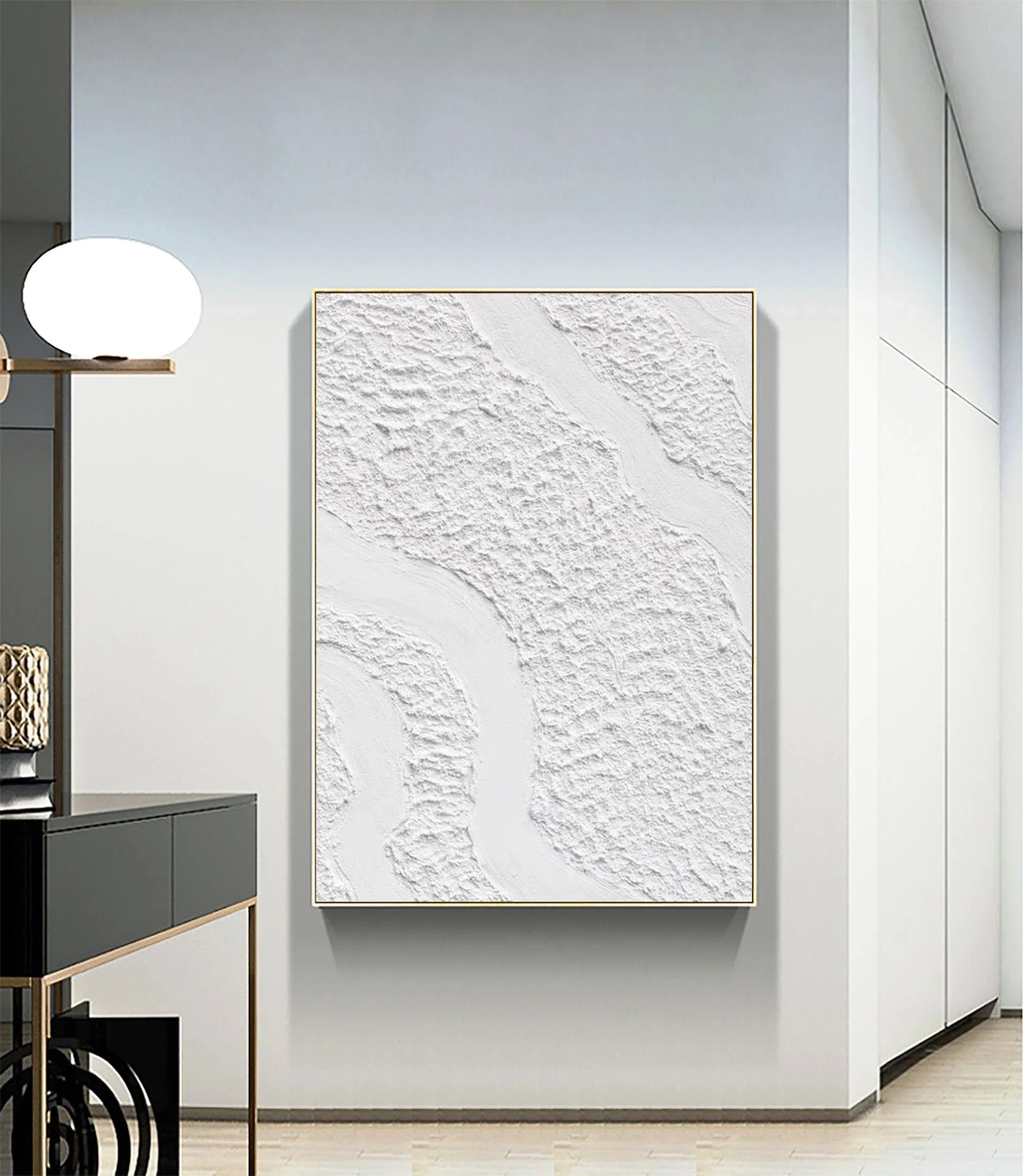Serenity Flow-Modern Minimalist White Textured Wave Abstract Wall Art