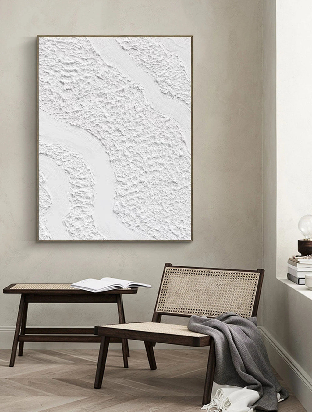 Serenity Flow-Modern Minimalist White Textured Wave Abstract Wall Art