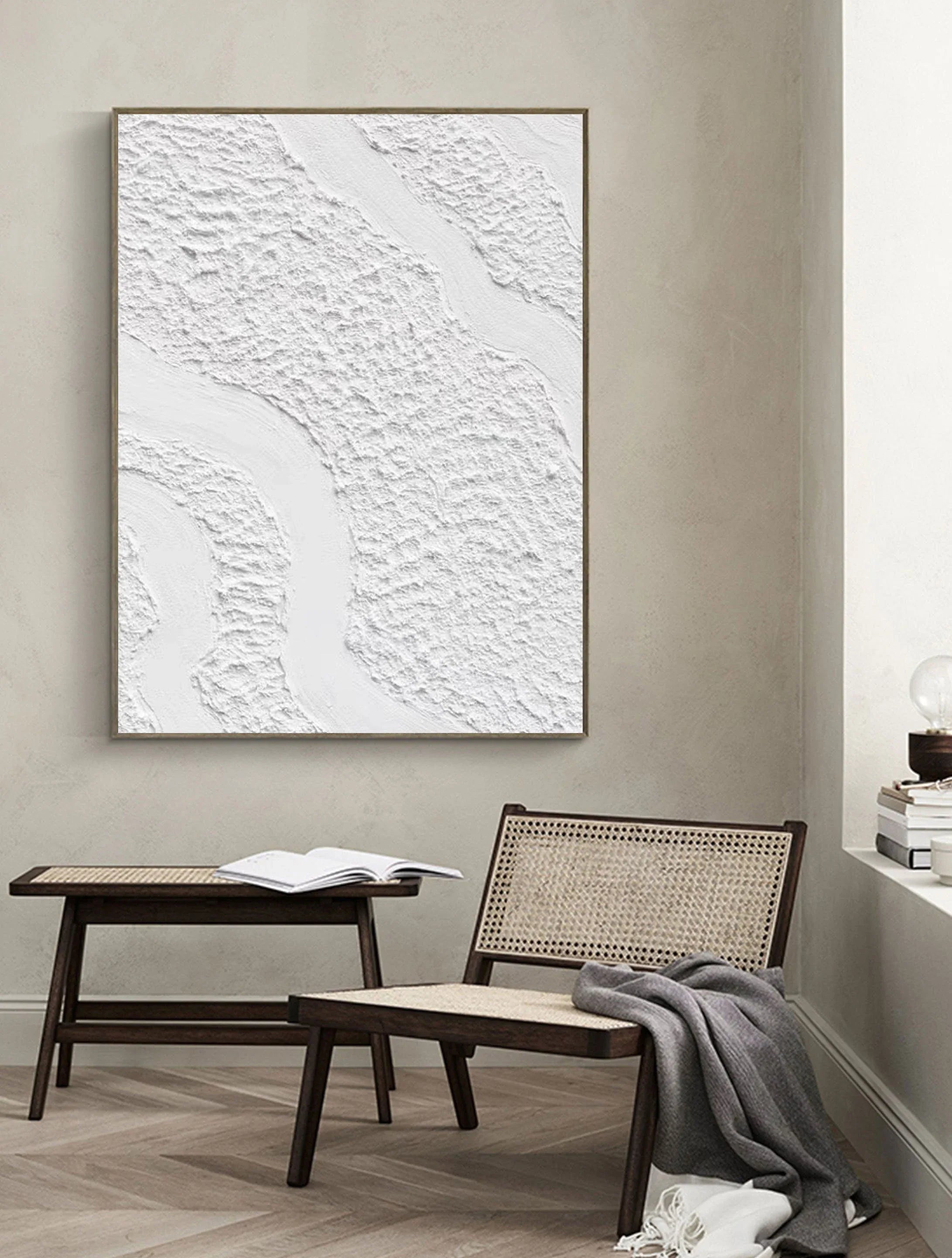 Serenity Flow-Modern Minimalist White Textured Wave Abstract Wall Art