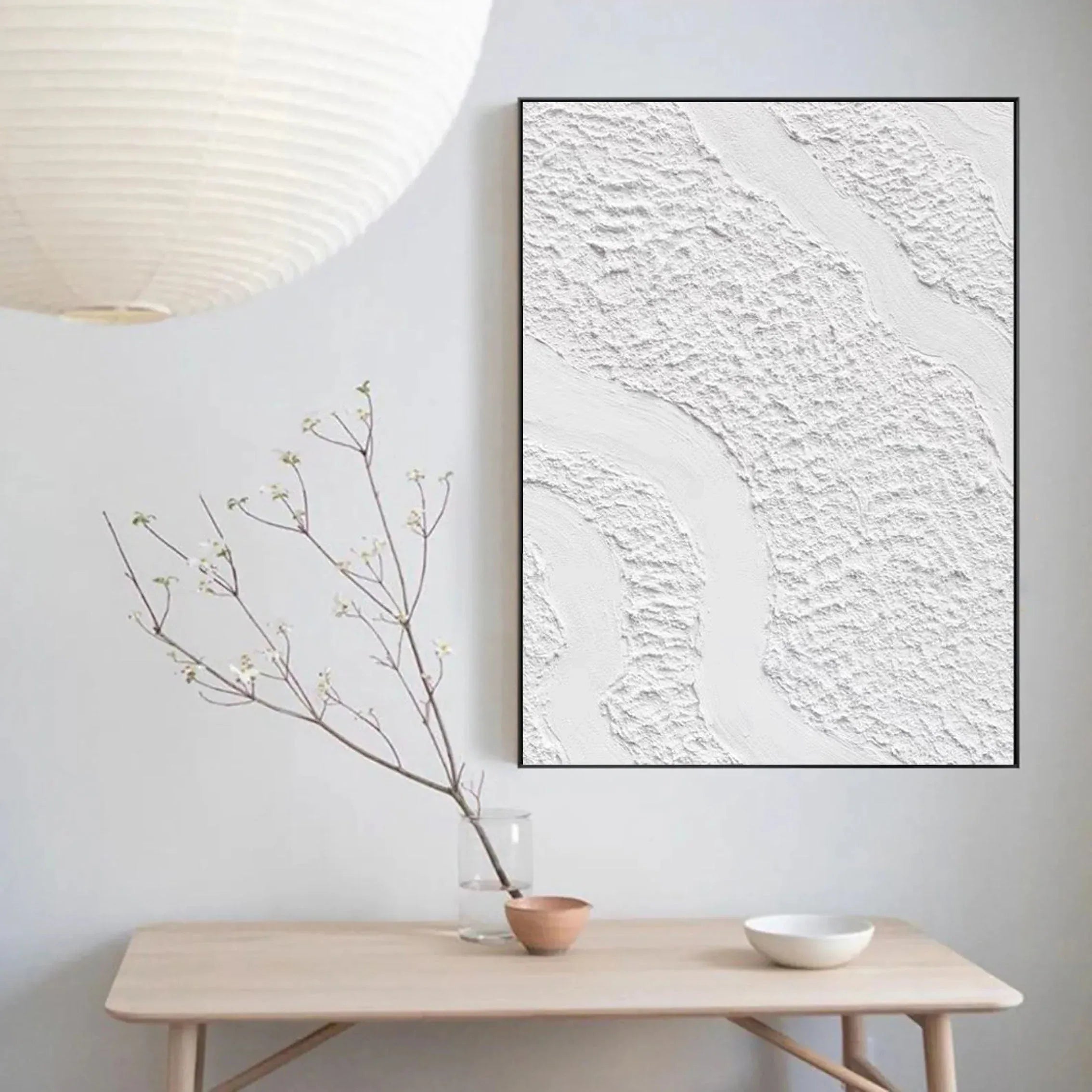 Serenity Flow-Modern Minimalist White Textured Wave Abstract Wall Art