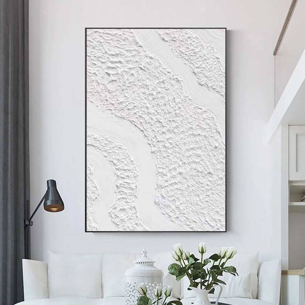 Serenity Flow-Modern Minimalist White Textured Wave Abstract Wall Art