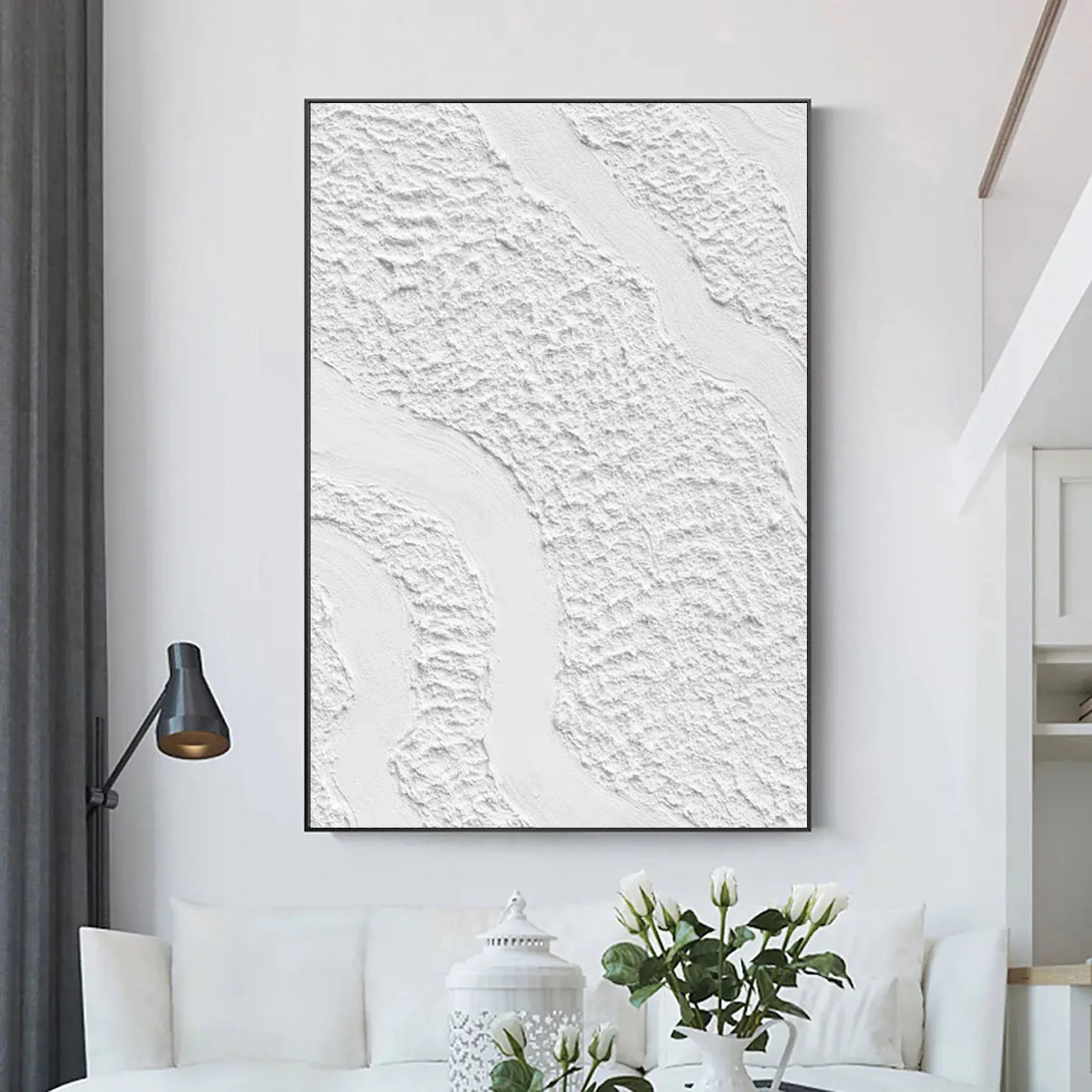 Serenity Flow-Modern Minimalist White Textured Wave Abstract Wall Art