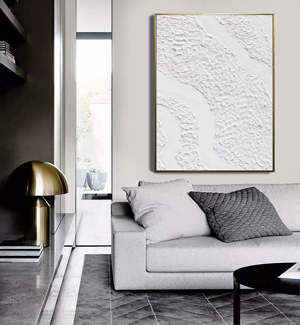 Serenity Flow-Modern Minimalist White Textured Wave Abstract Wall Art