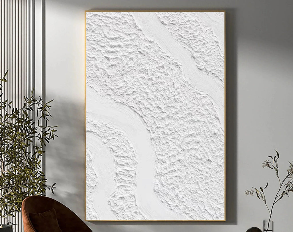 Serenity Flow-Modern Minimalist White Textured Wave Abstract Wall Art