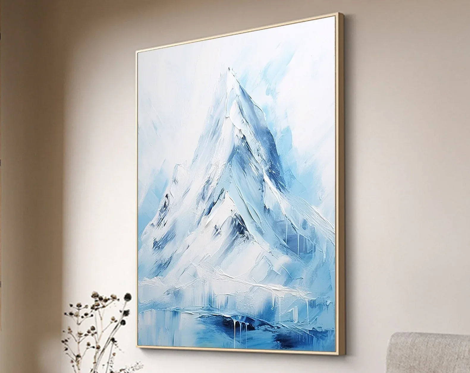 Majestic Peaks-Minimalist Ice and Snow Abstract Wall Art in Modern Interior Decoration