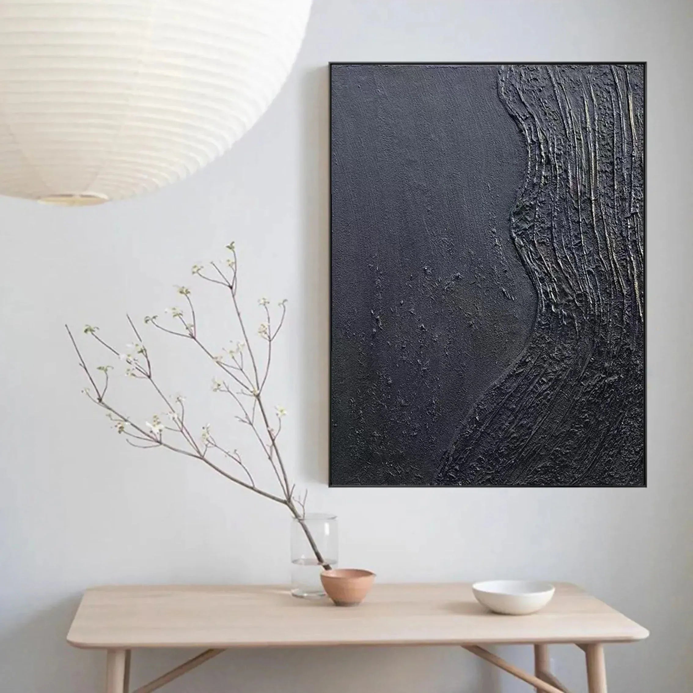 Charcoal Flow-Hand Drawn Pure Black Three-Dimensional Texture Minimalist Wall Art