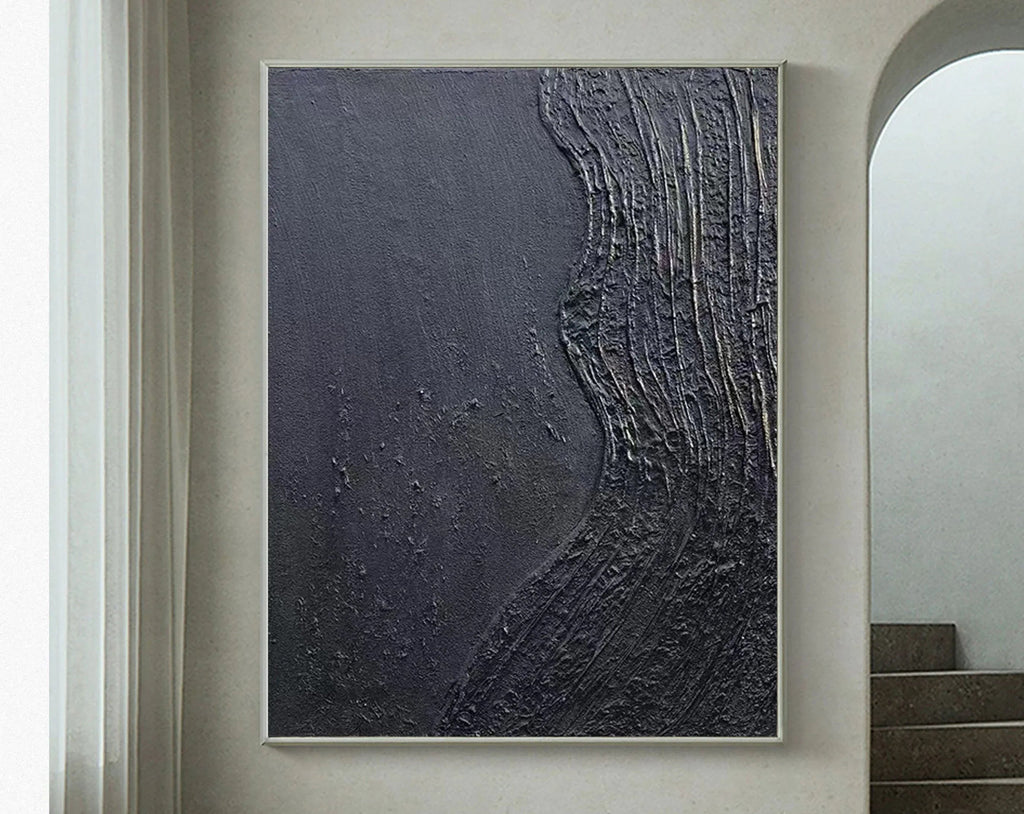 Charcoal Flow-Hand Drawn Pure Black Three-Dimensional Texture Minimalist Wall Art