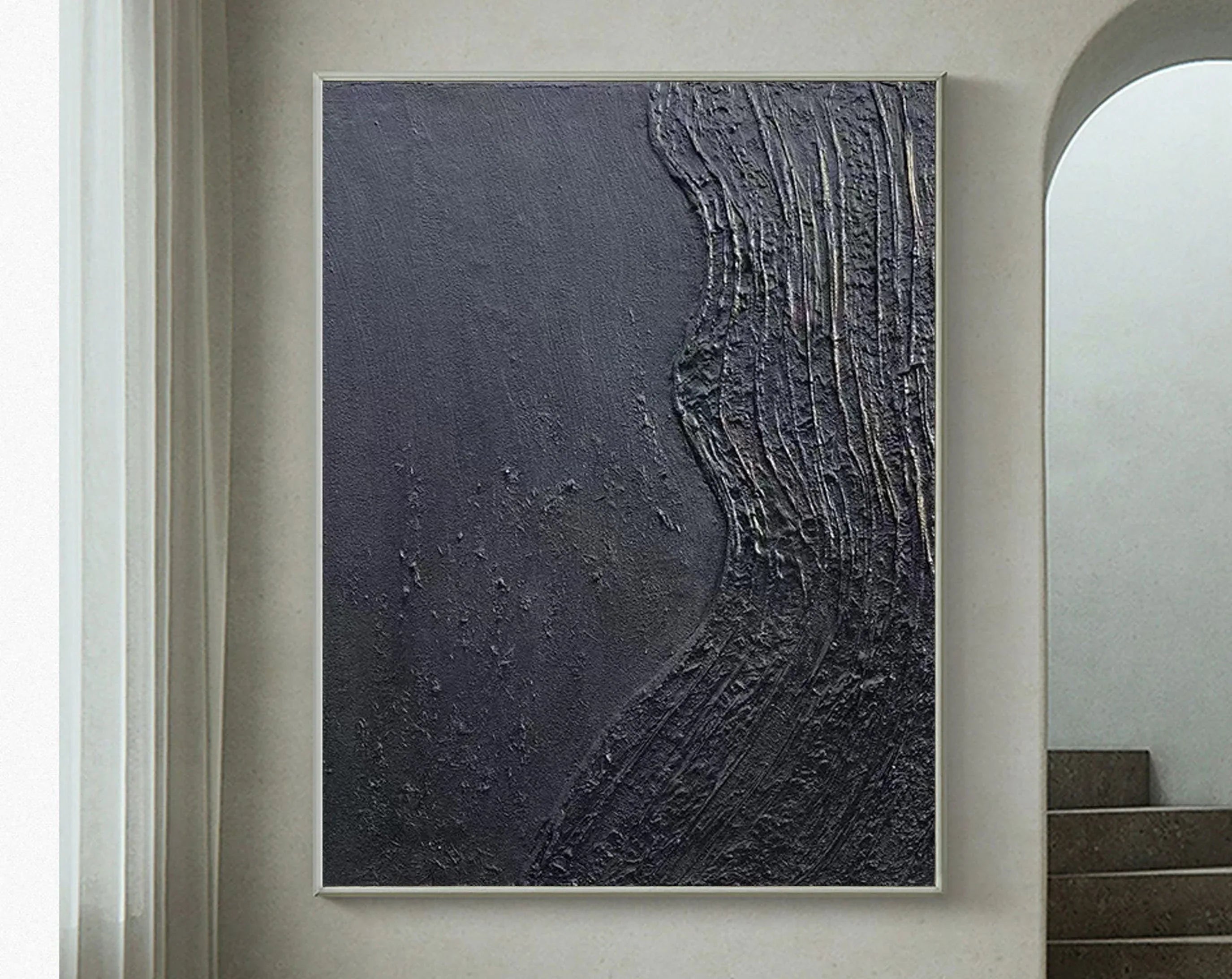 Charcoal Flow-Hand Drawn Pure Black Three-Dimensional Texture Minimalist Wall Art