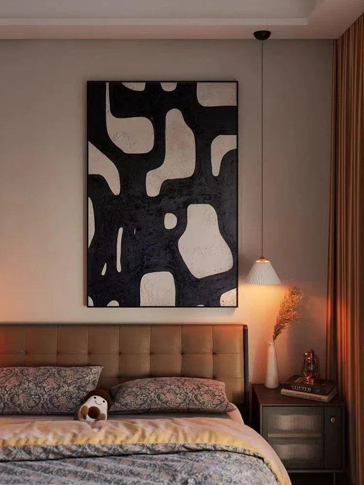 Mono Maze-Modern Minimalist Black and White Flowing Geometric Abstract Wall Art