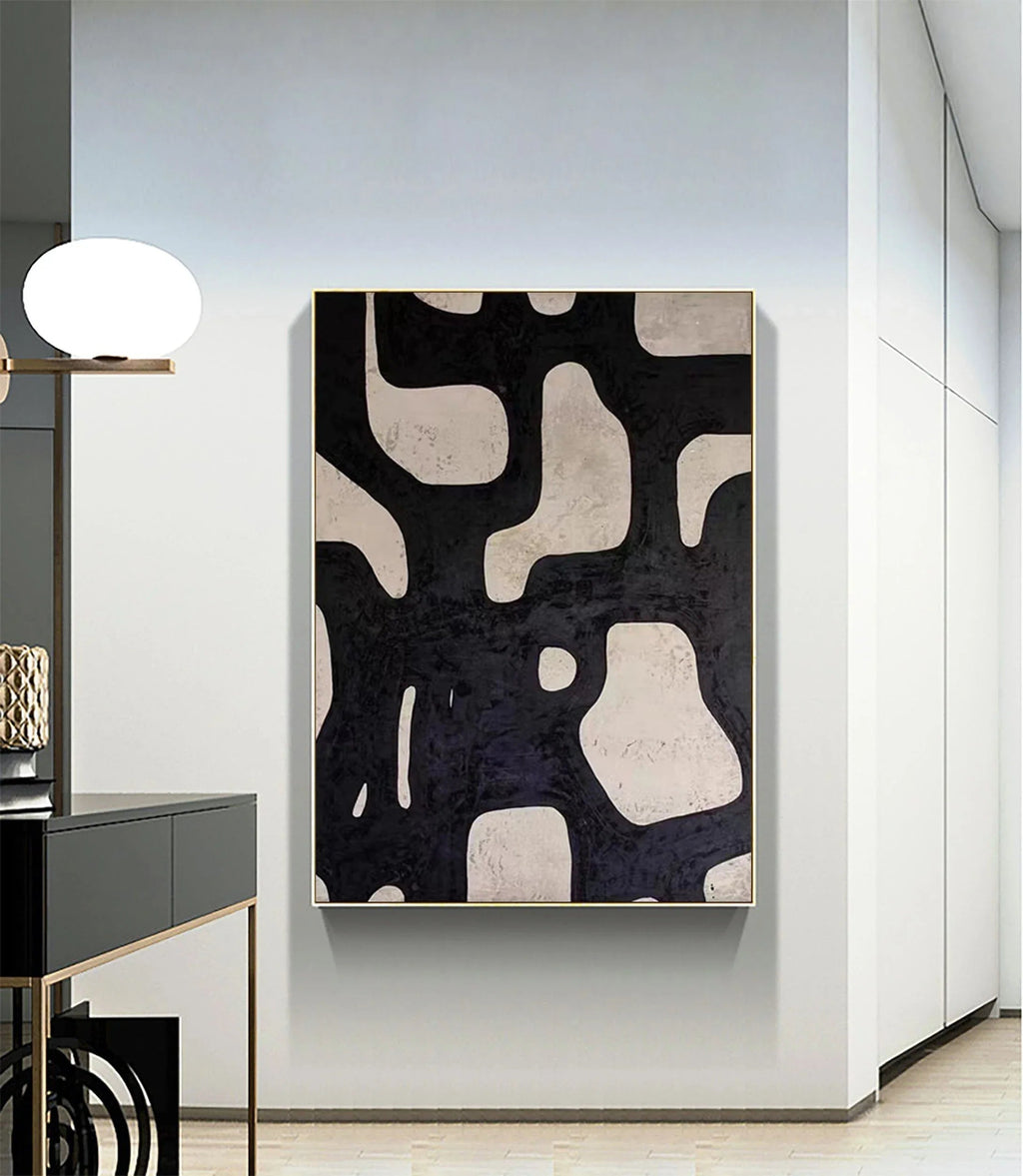 Mono Maze-Modern Minimalist Black and White Flowing Geometric Abstract Wall Art