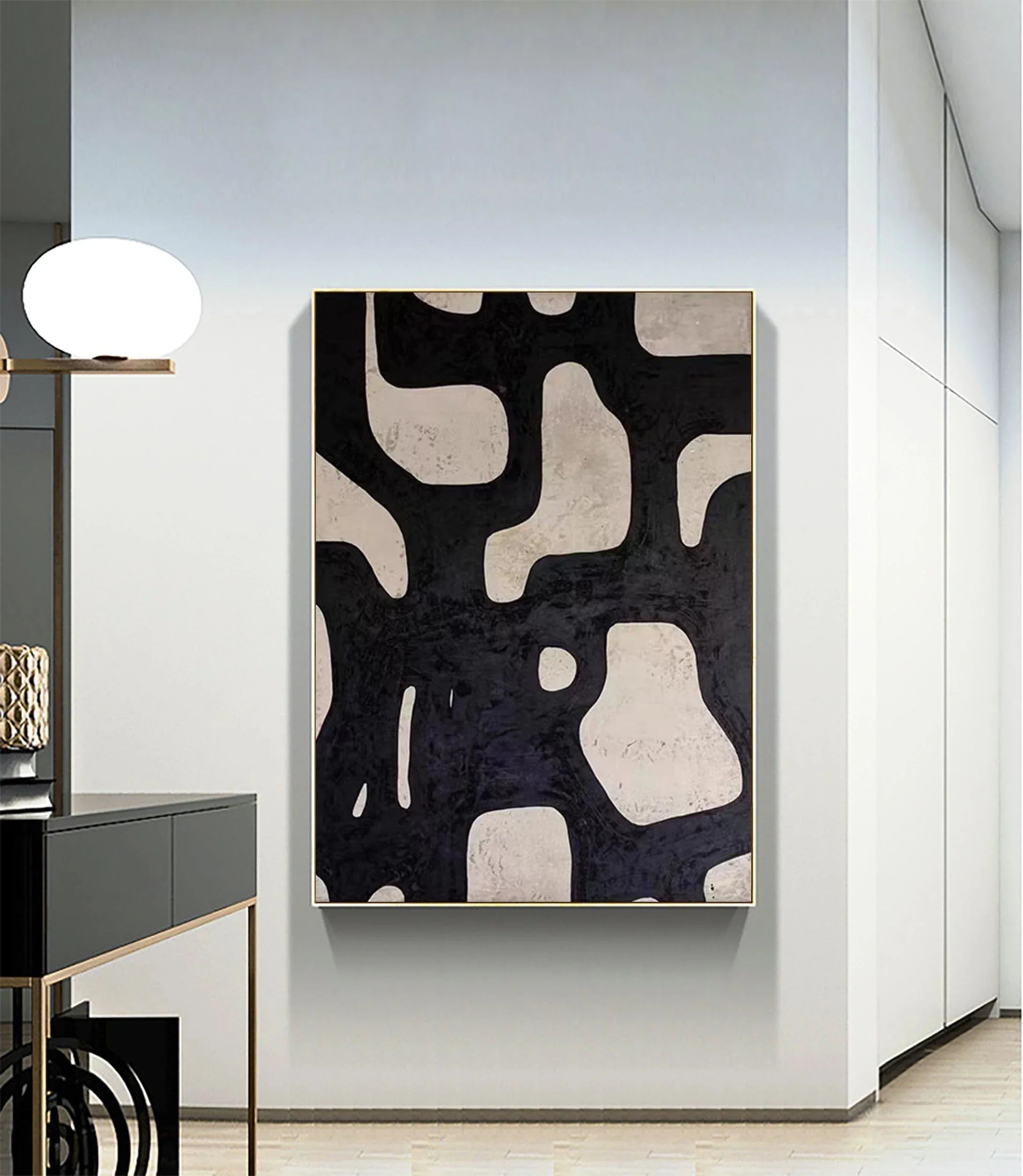 Mono Maze-Modern Minimalist Black and White Flowing Geometric Abstract Wall Art