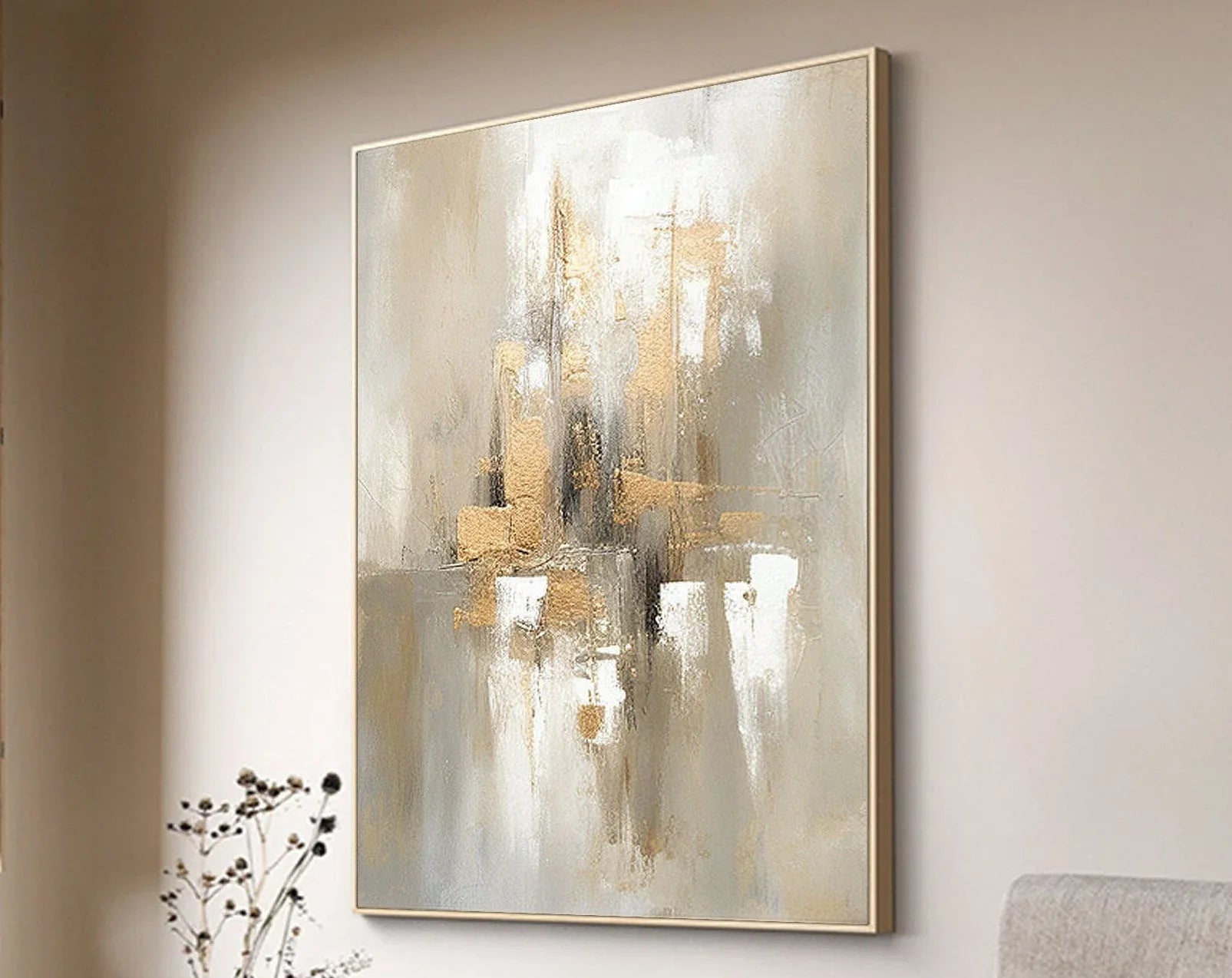 Golden Glow-Hand Drawn Three-Dimensional Urban Landscape Abstract Wall Art