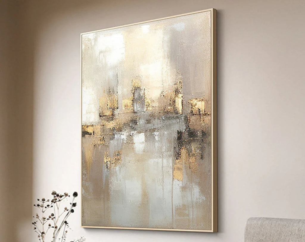 Reflections by the Lake-Hand Drawn Abstract and Peaceful Landscape Texture Oil Painting Wall Art