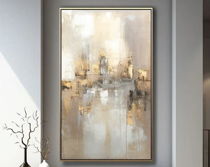 Reflections by the Lake-Hand Drawn Abstract and Peaceful Landscape Texture Oil Painting Wall Art