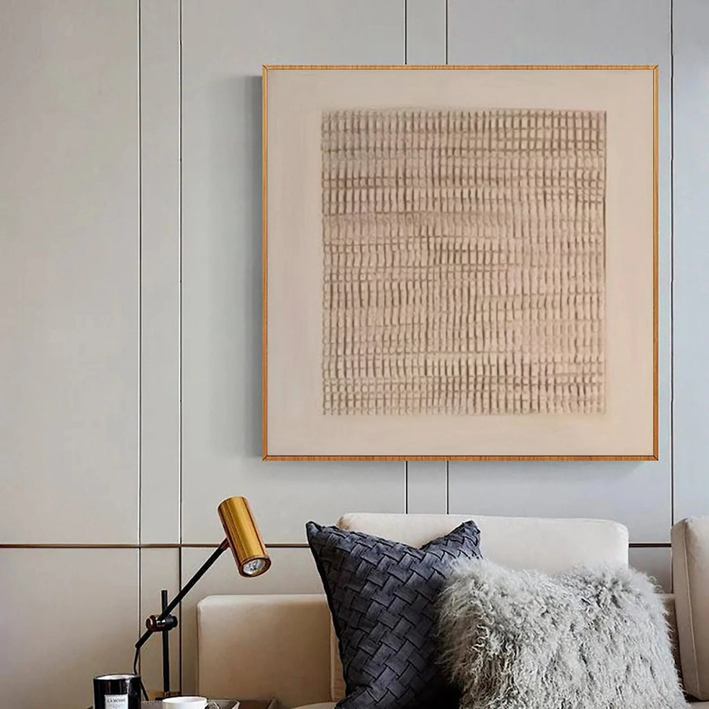 Earth Grid Echo-Hand Drawn Vertical Stripe Texture Geometric Abstract Wall Art