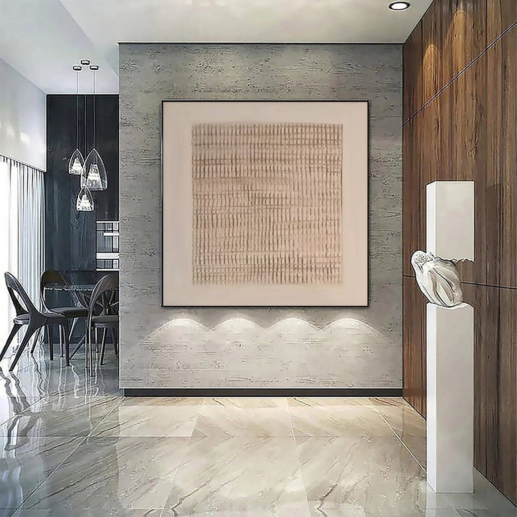 Earth Grid Echo-Hand Drawn Vertical Stripe Texture Geometric Abstract Wall Art