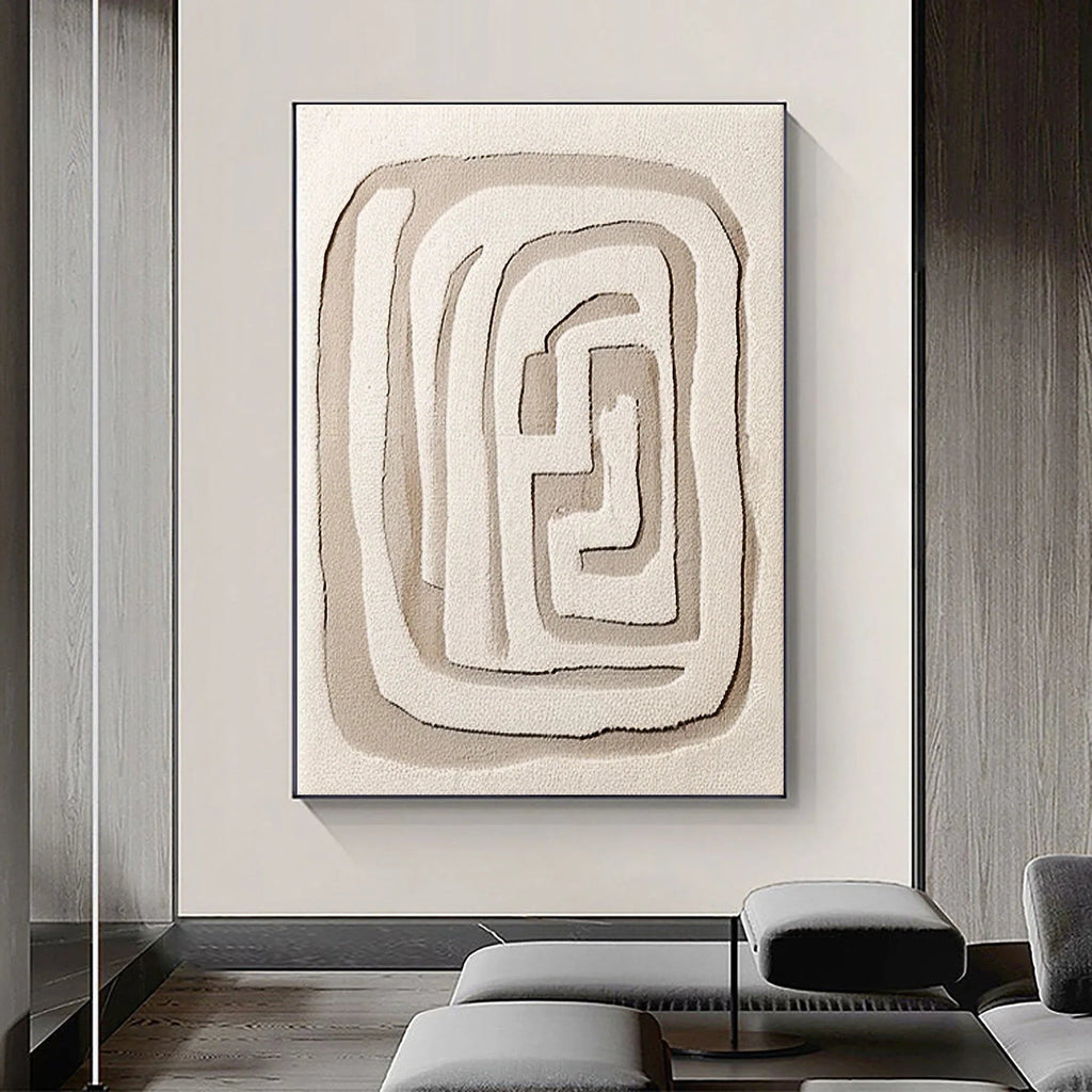 Beige Maze Echo-Modern Minimalist Geometric Maze Abstract Wall Art