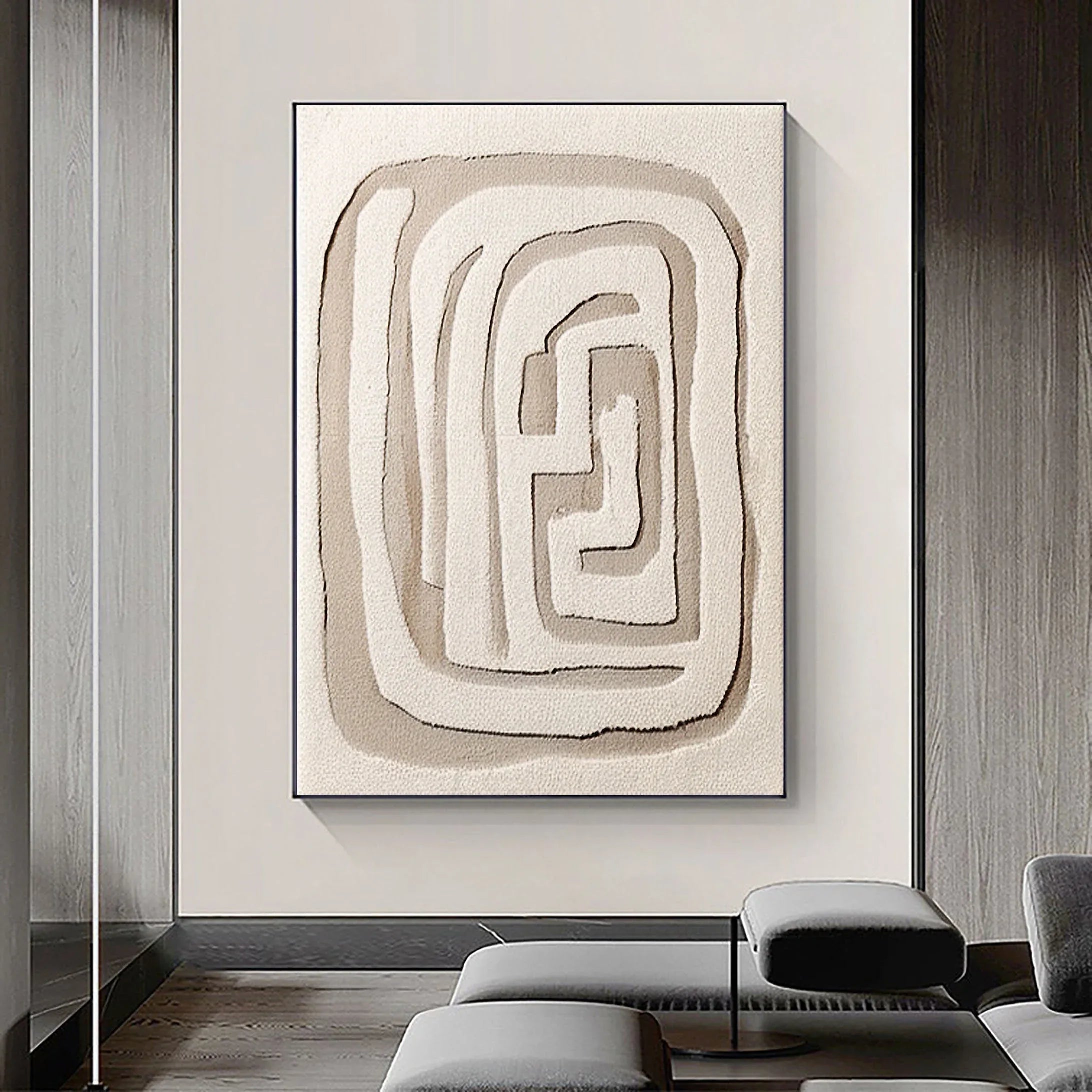 Beige Maze Echo-Modern Minimalist Geometric Maze Abstract Wall Art