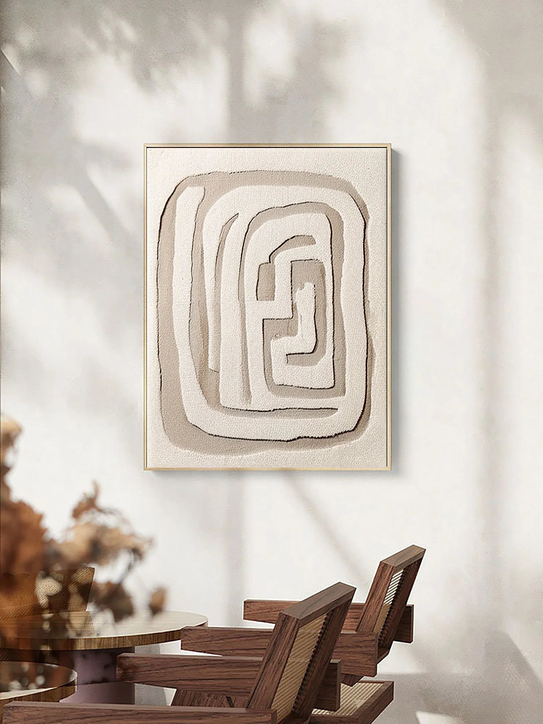 Beige Maze Echo-Modern Minimalist Geometric Maze Abstract Wall Art