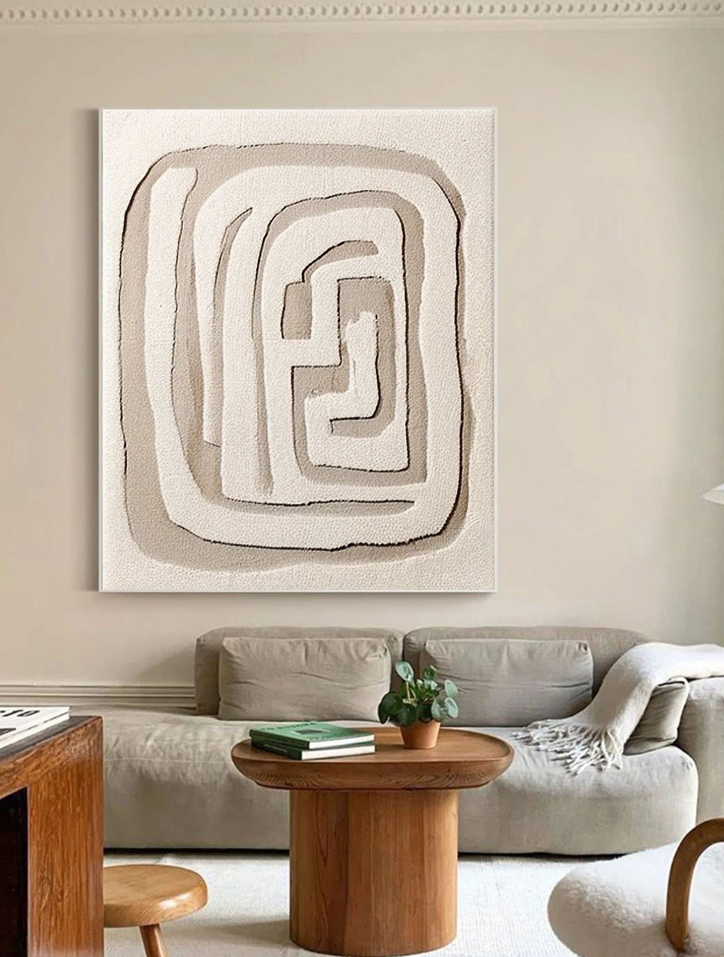 Beige Maze Echo-Modern Minimalist Geometric Maze Abstract Wall Art